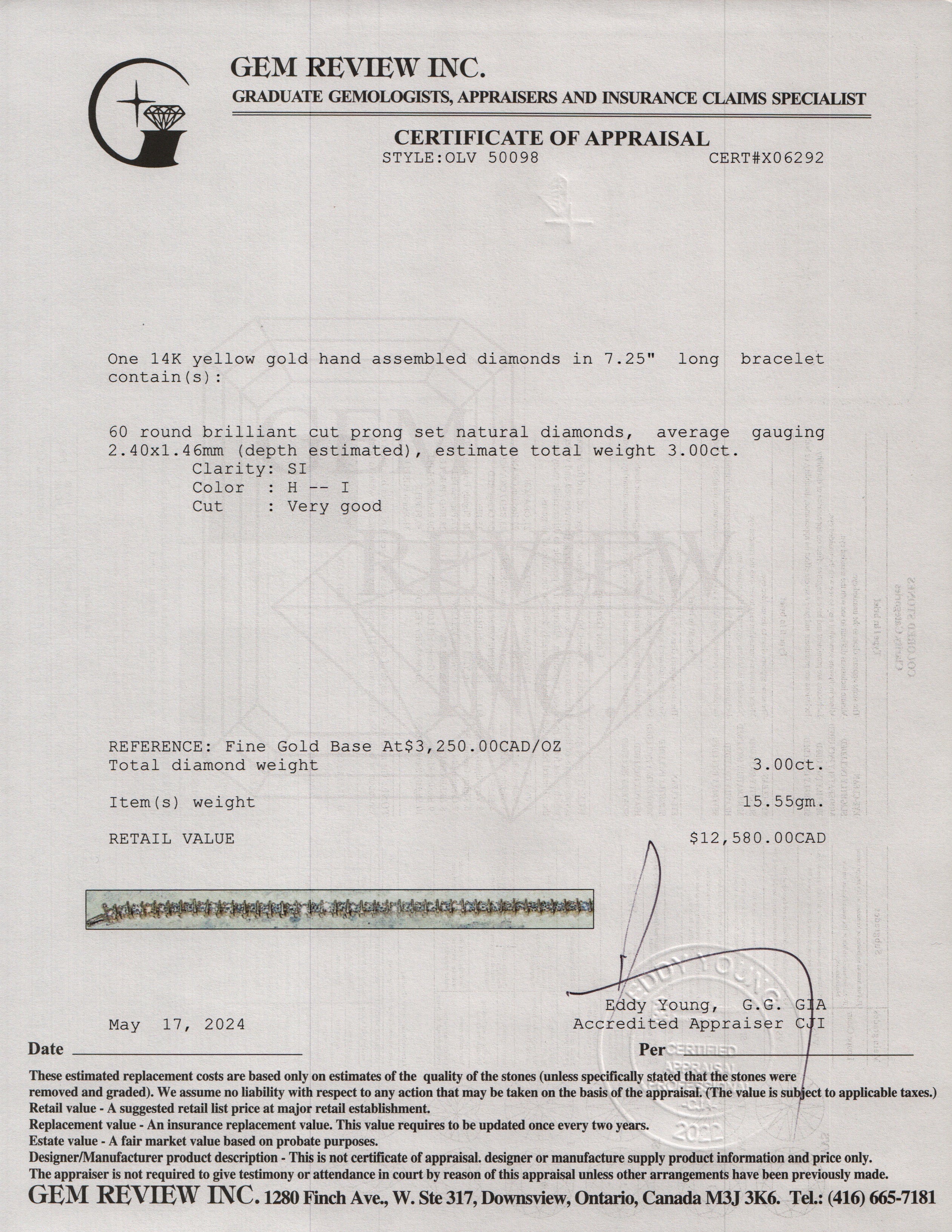 14k Yellow Gold 3.00 tcw. Diamond Tennis Bracelet