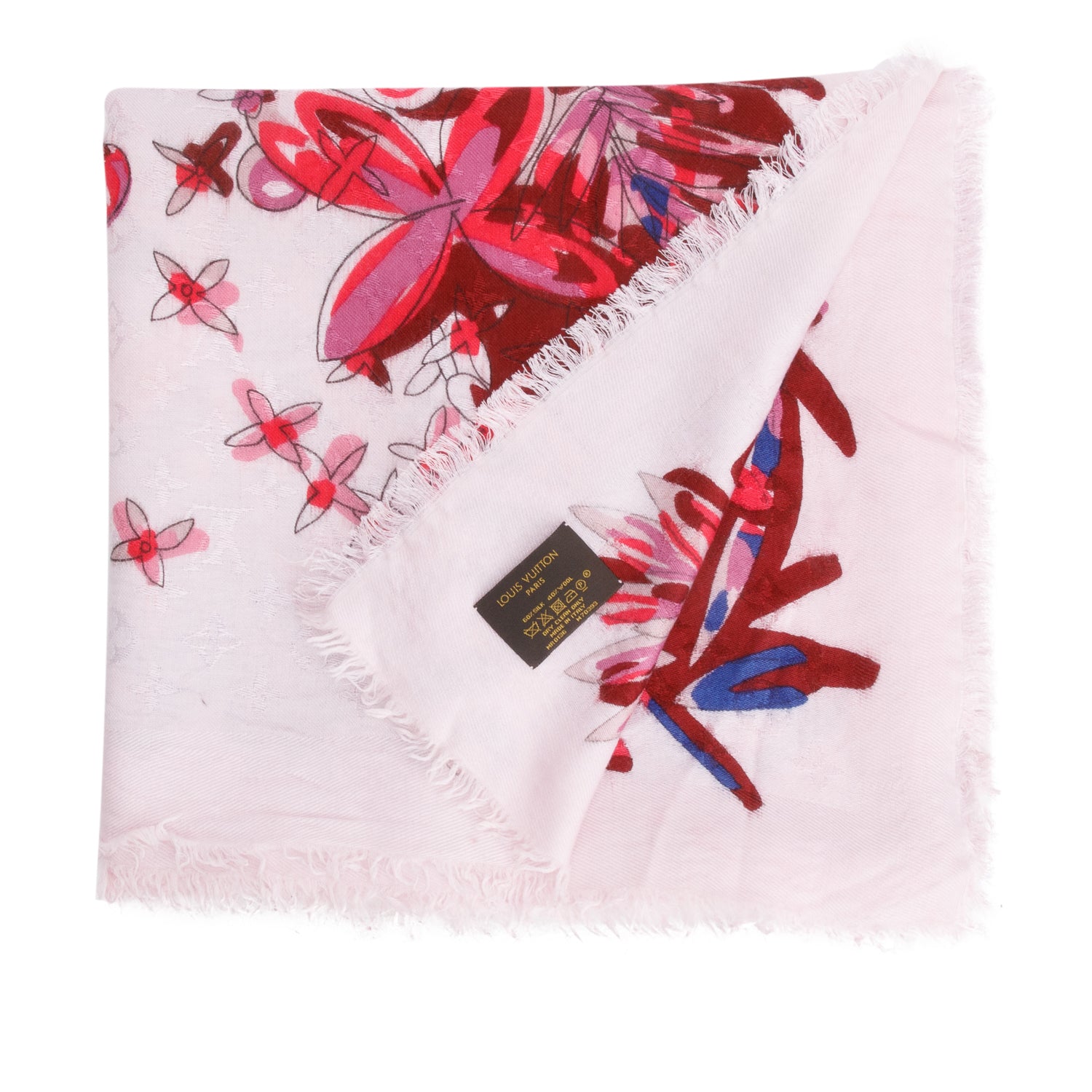 Louis Vuitton Pink Multicolor Silk/Wool Shawl Scarf w/ Receipt