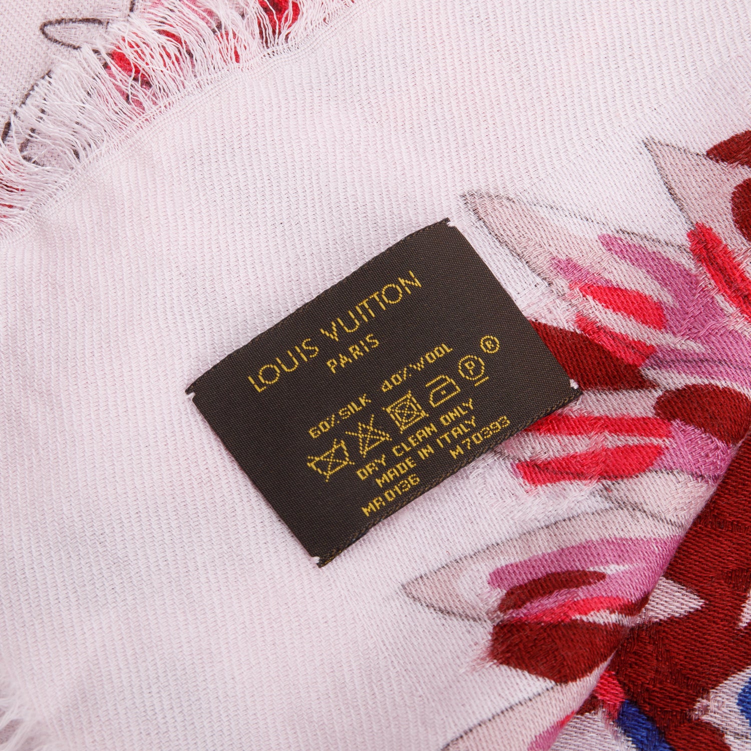 Louis Vuitton Pink Multicolor Silk/Wool Shawl Scarf w/ Receipt