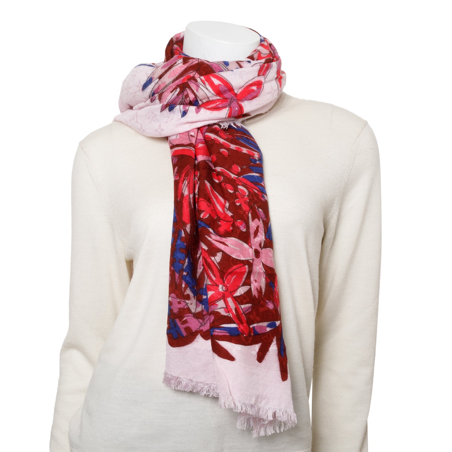 Louis Vuitton Pink Multicolor Silk/Wool Shawl Scarf w/ Receipt