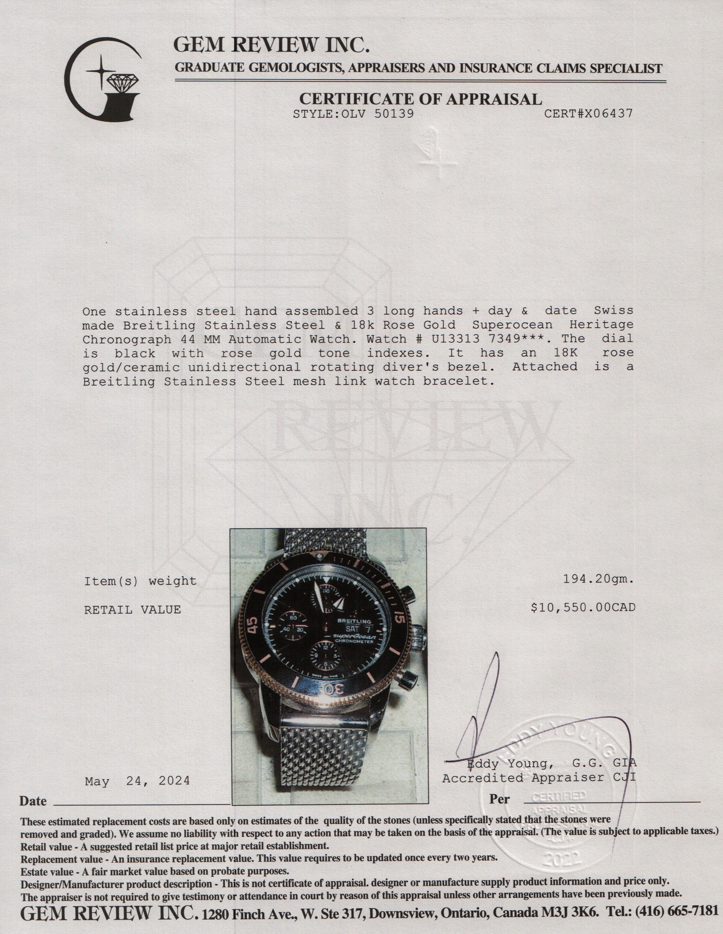 Breitling Stainless Steel & 18k Rose Gold Superocean Heritage Chronograph 44 MM Automatic Watch