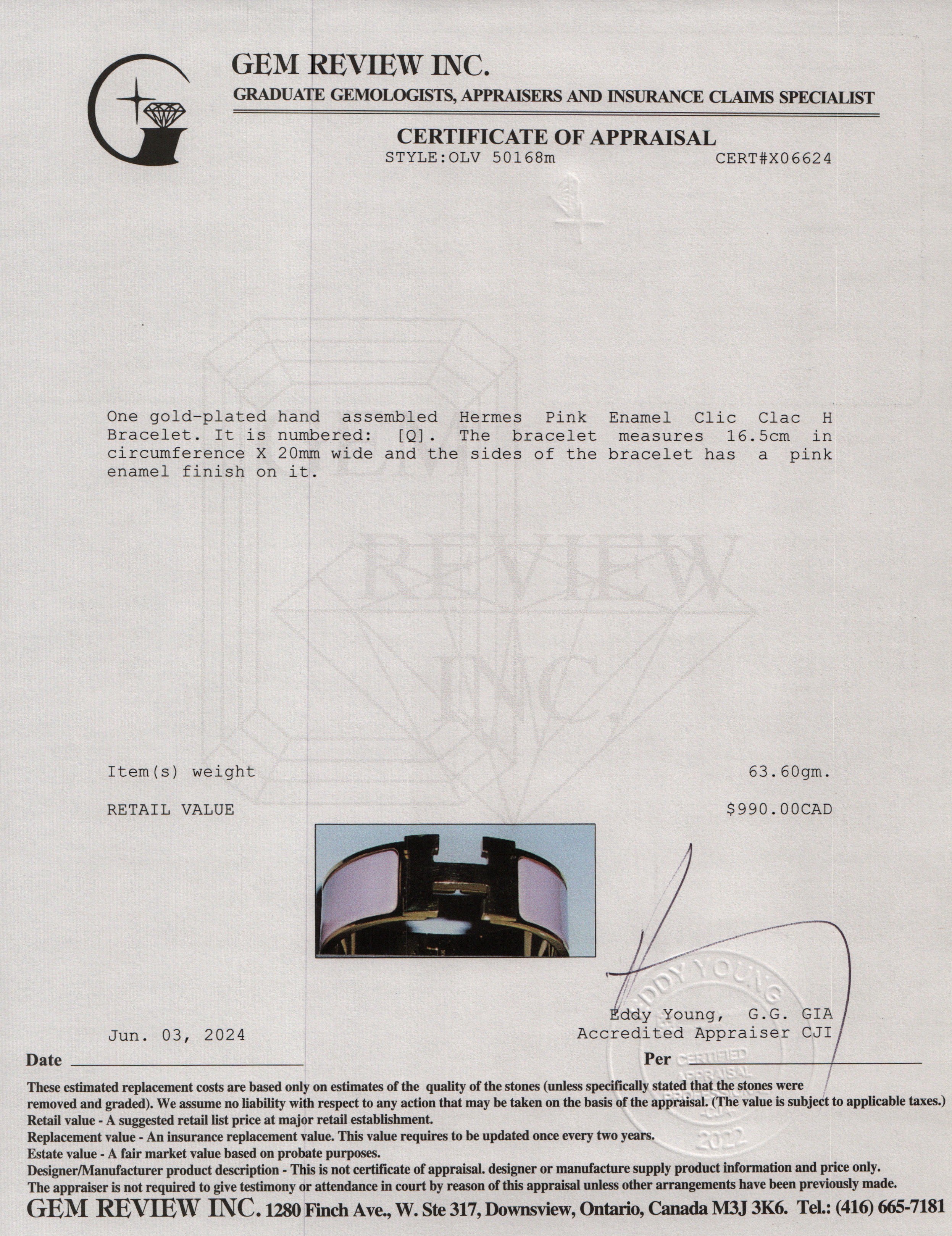 Hermes Gold-Plated Pink Enamel Clic Clac H Bracelet w/ Box