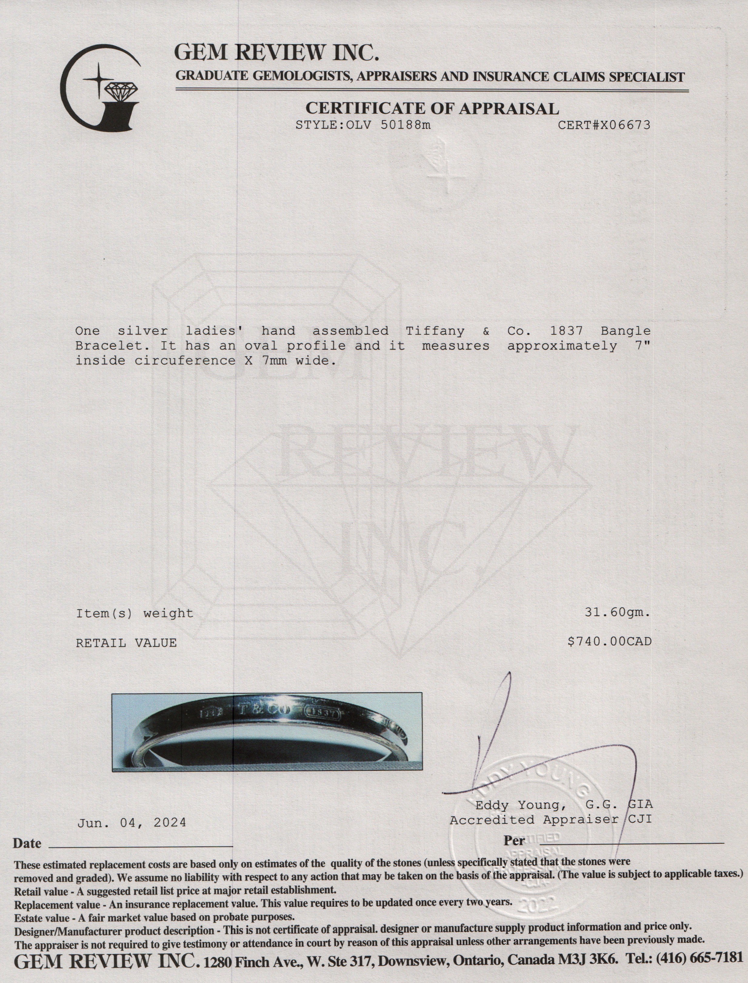 Tiffany & Co. Sterling Silver 1837 Bangle Bracelet