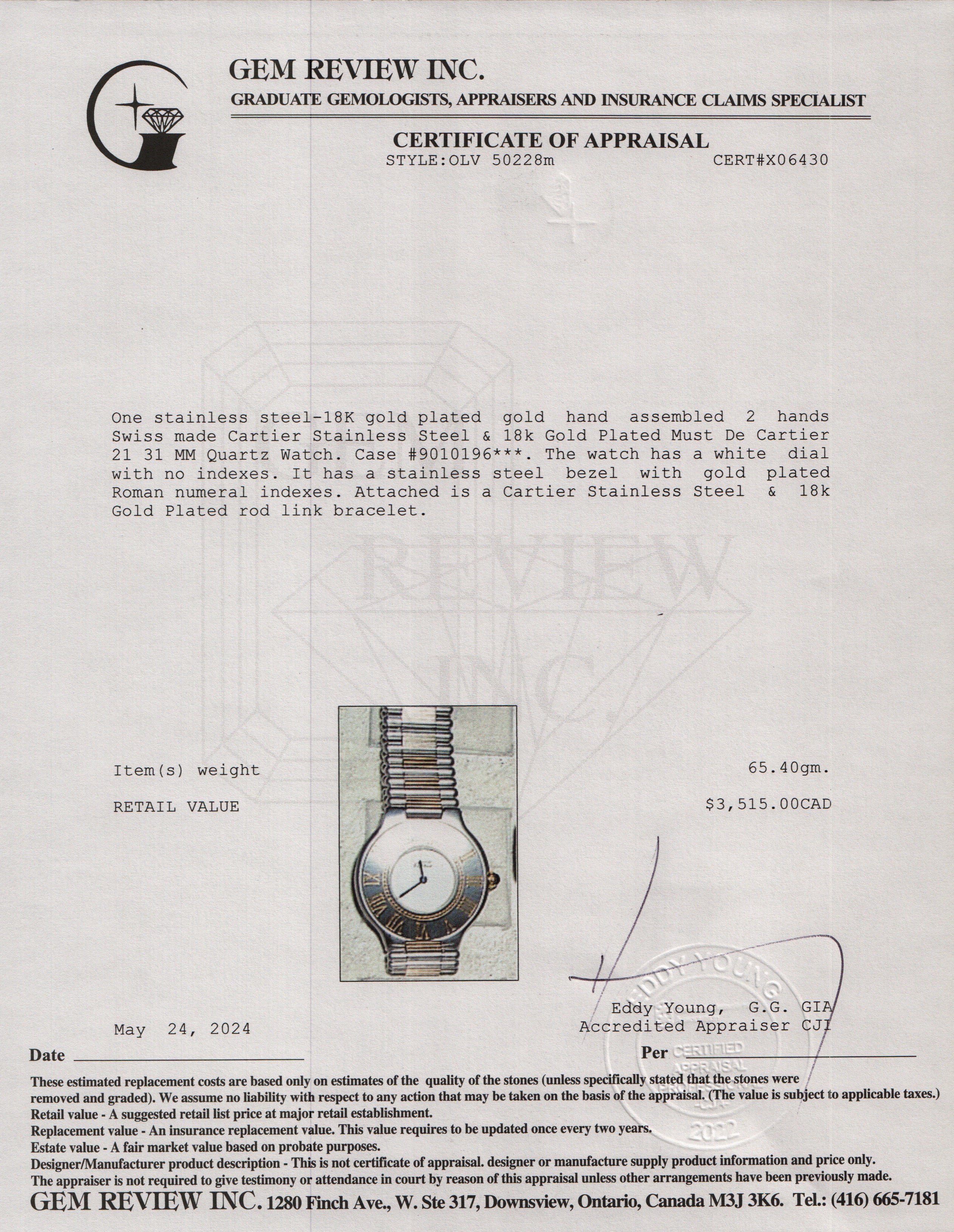 Cartier Stainless Steel & 18k Gold Plated Must De Cartier 21 31 MM Quartz Watch 9010