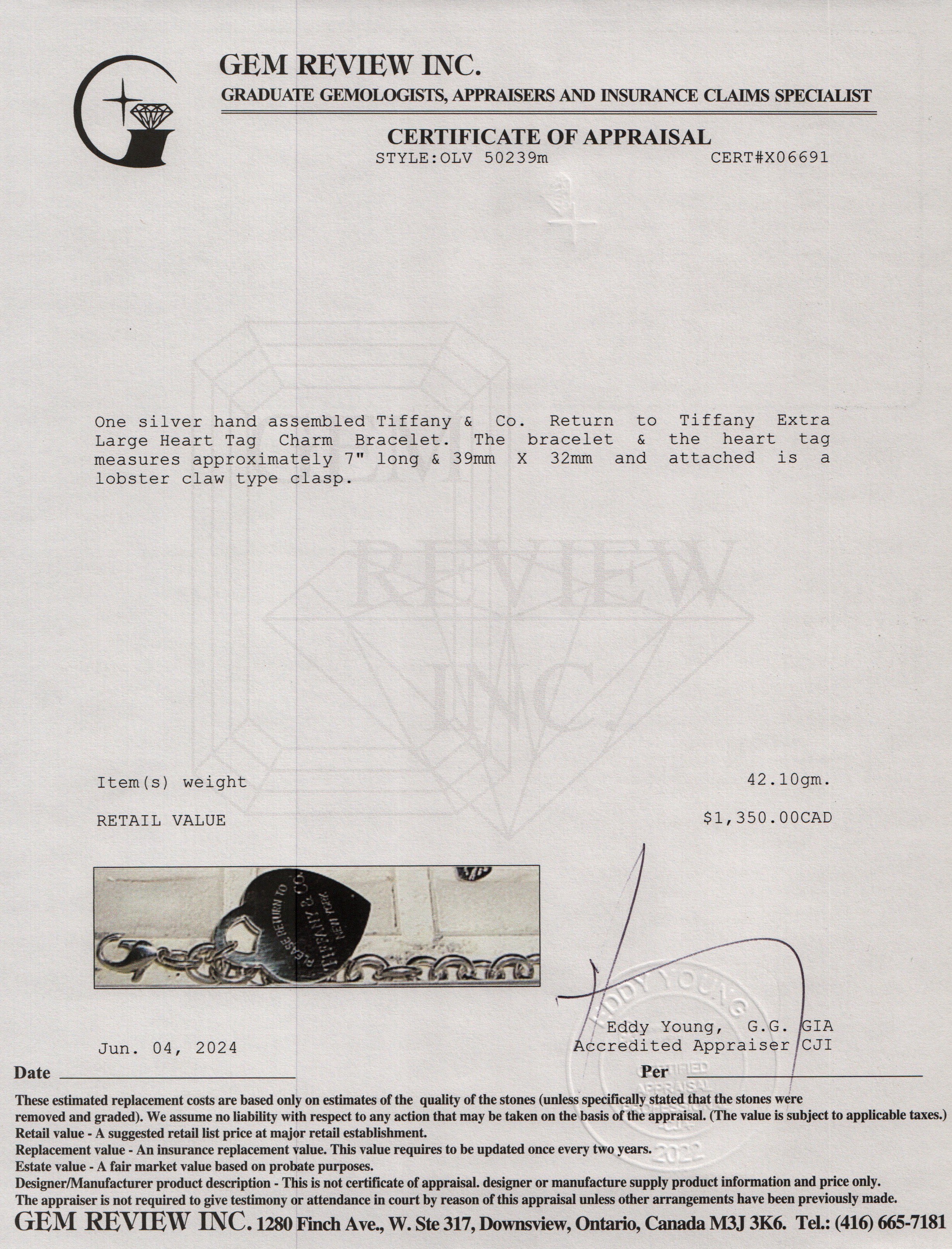 Tiffany & Co. Sterling Silver Return to Tiffany Extra Large Heart Tag Charm Bracelet