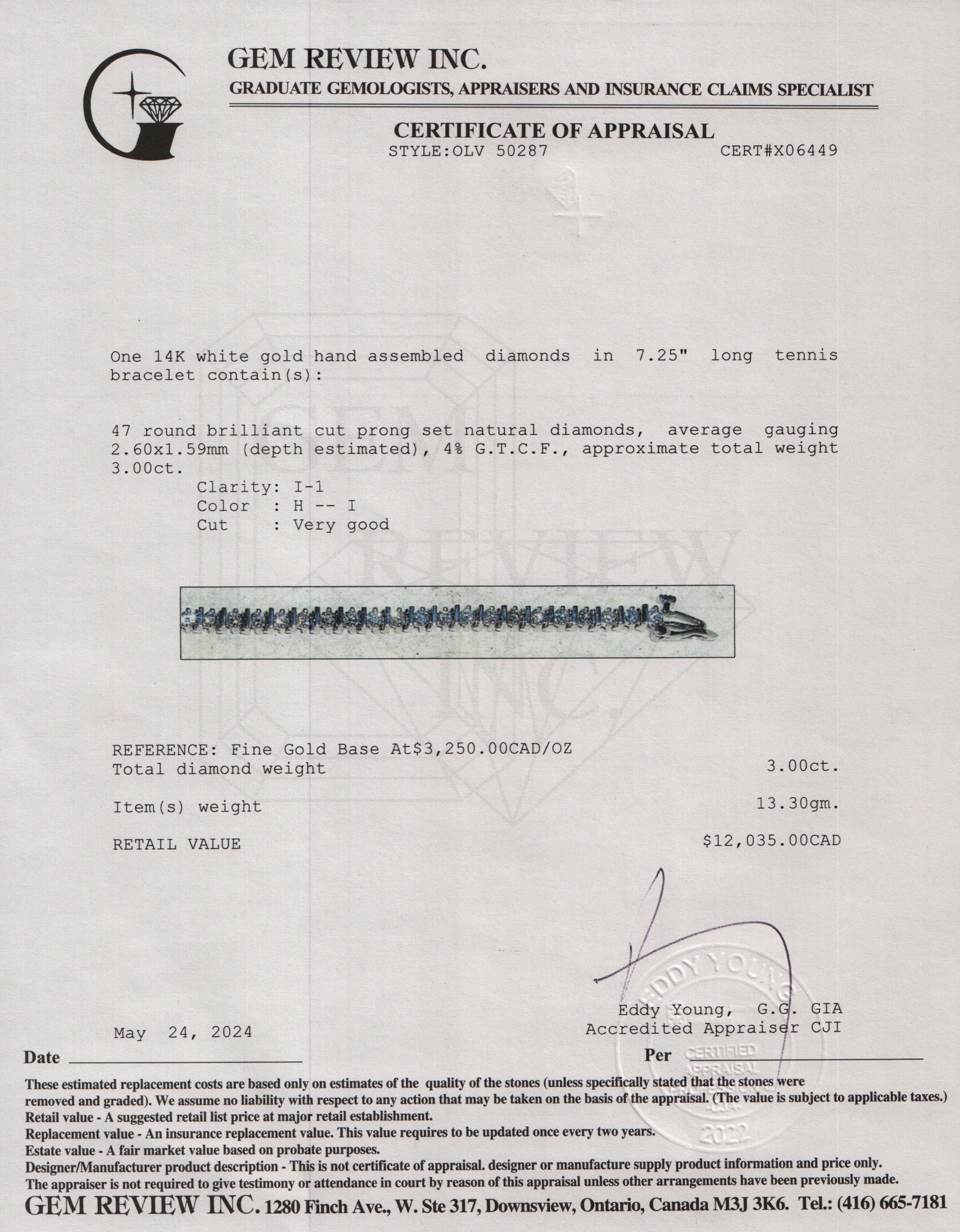 14k White Gold 3.00 tcw. Diamond Tennis Bracelet