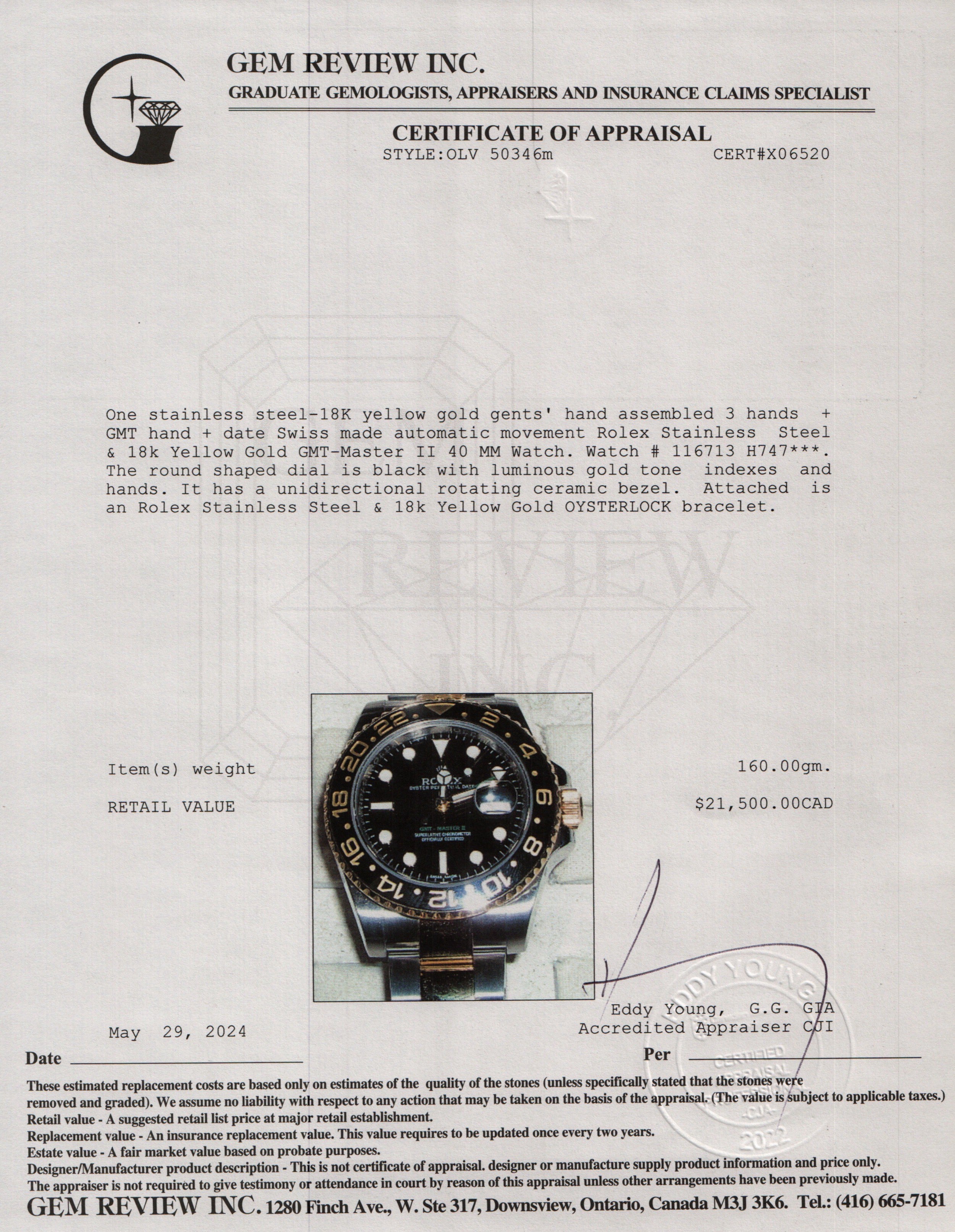 Rolex Stainless Steel & 18k Yellow Gold GMT-Master II 40 MM Watch 116713