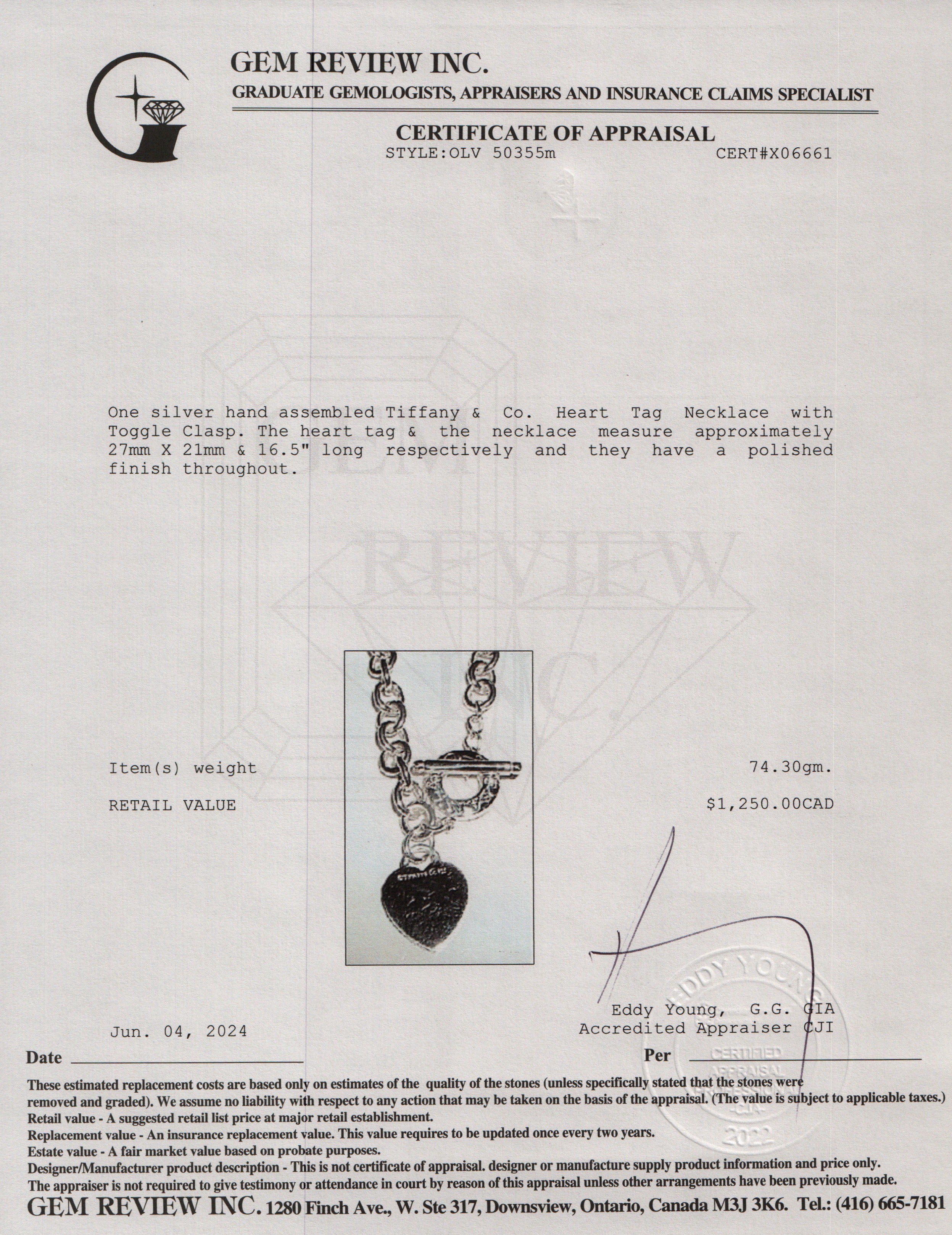 Tiffany & Co. Sterling Silver Heart Tag Necklace with Toggle Clasp