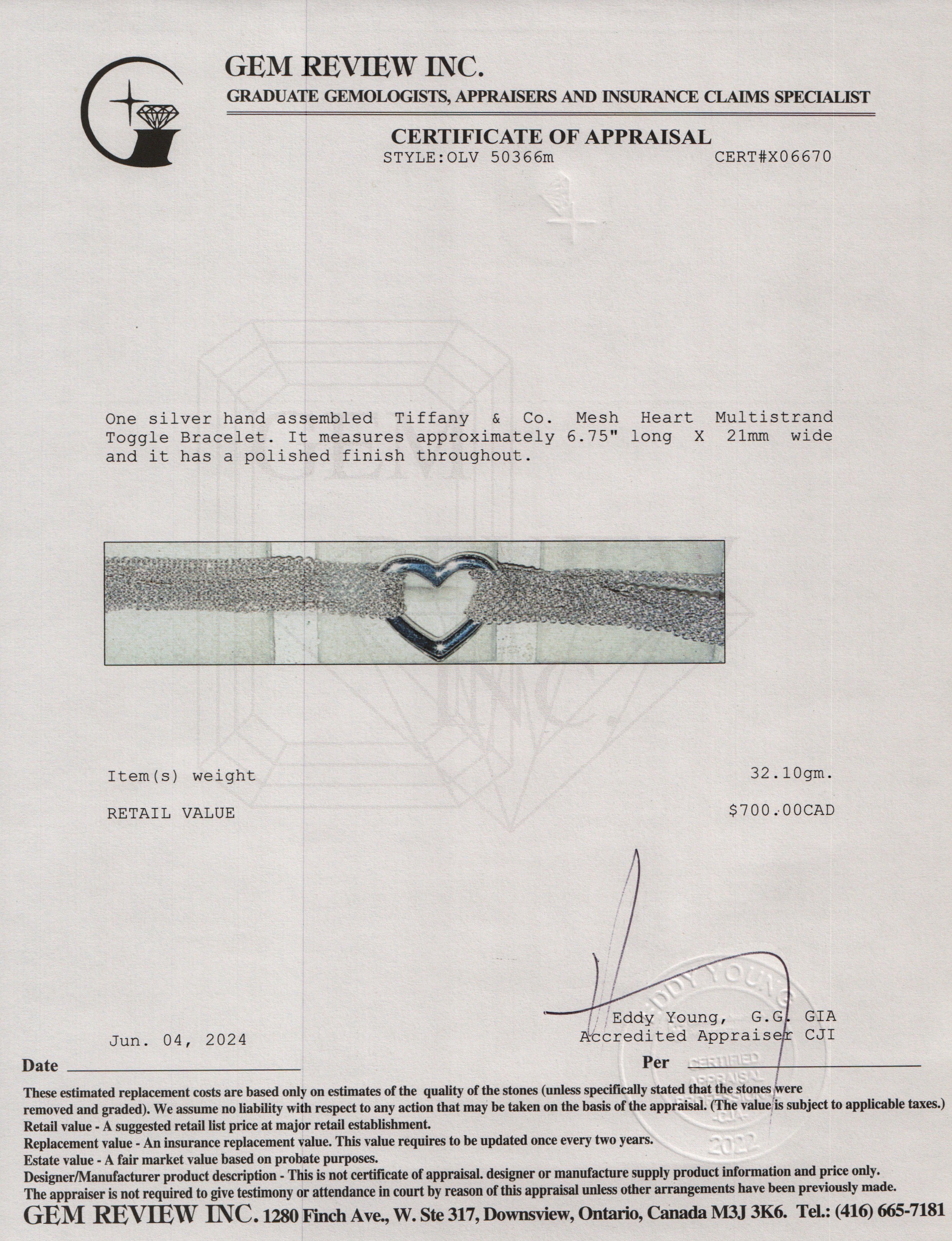 Tiffany & Co. Sterling Silver Mesh Heart Multistrand Toggle Bracelet