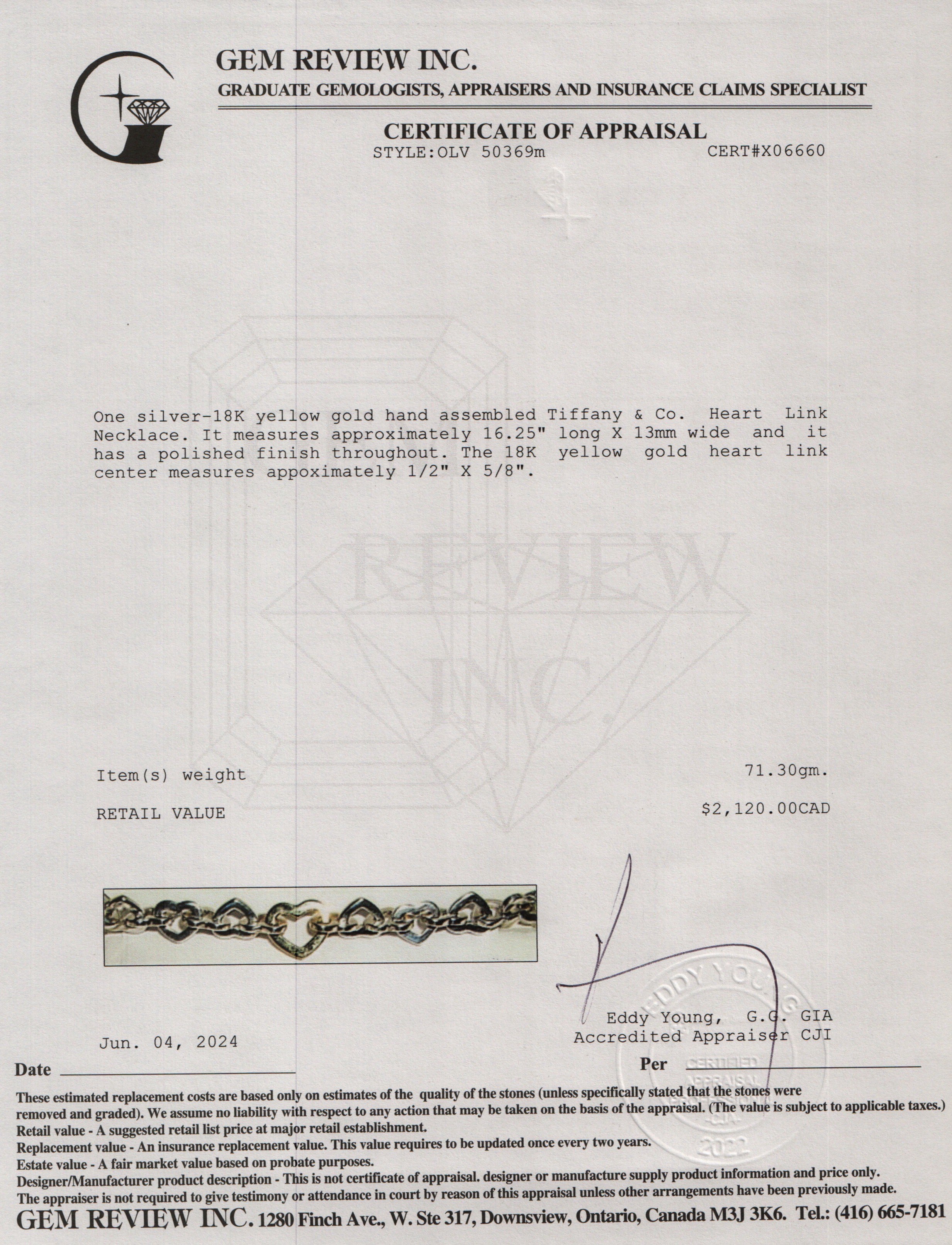 Tiffany & Co. Sterling Silver & 18k Yellow Gold Heart Link Necklace