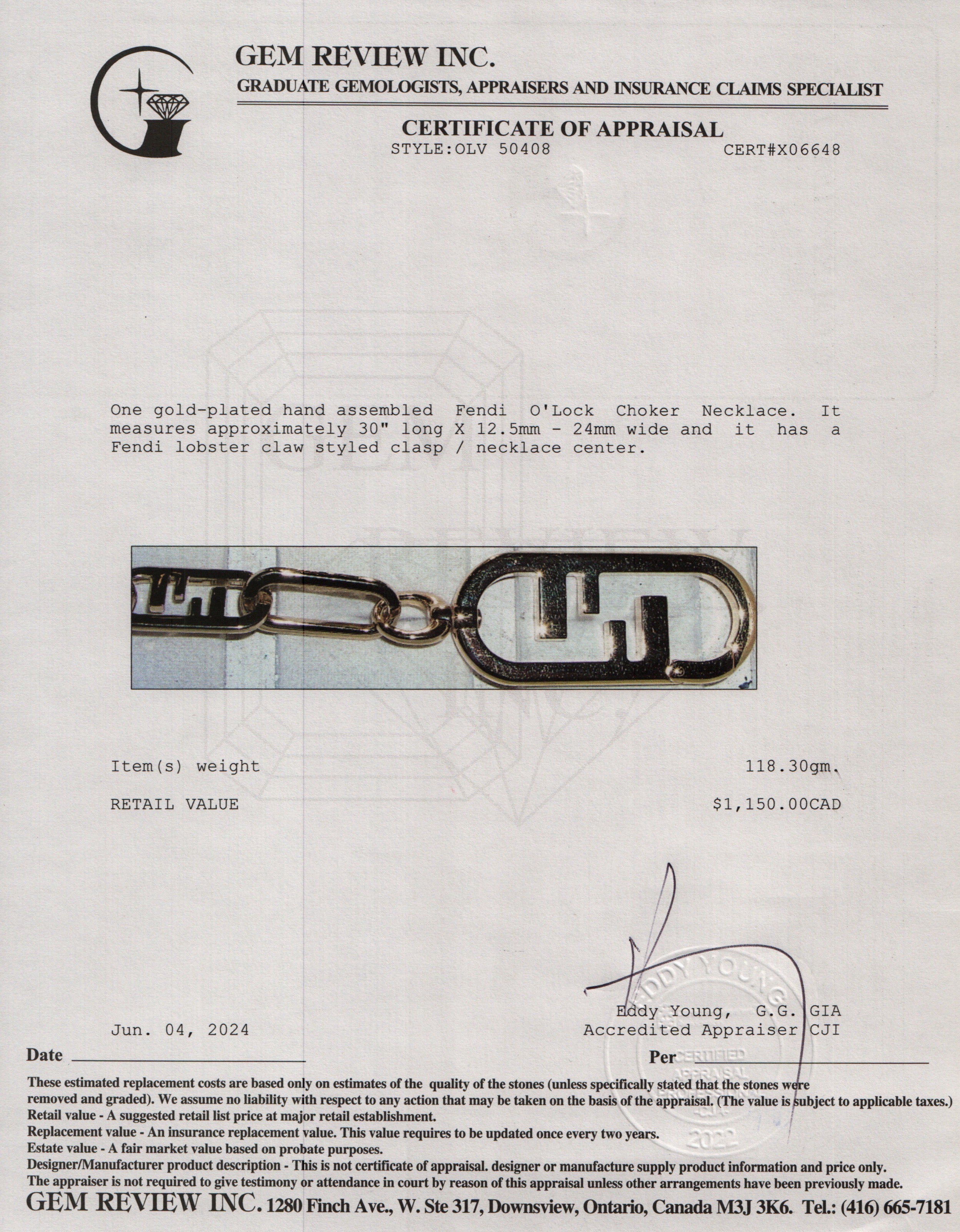 Fendi Gold-Plated Metal O'Lock Choker Necklace w/ Box