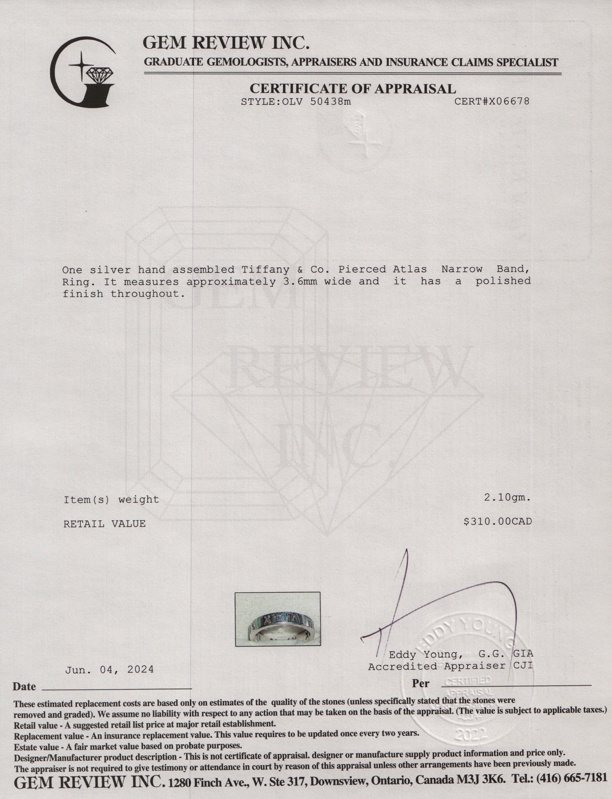 Tiffany & Co. Sterling Silver Pierced Atlas Narrow Band, Ring Size 5