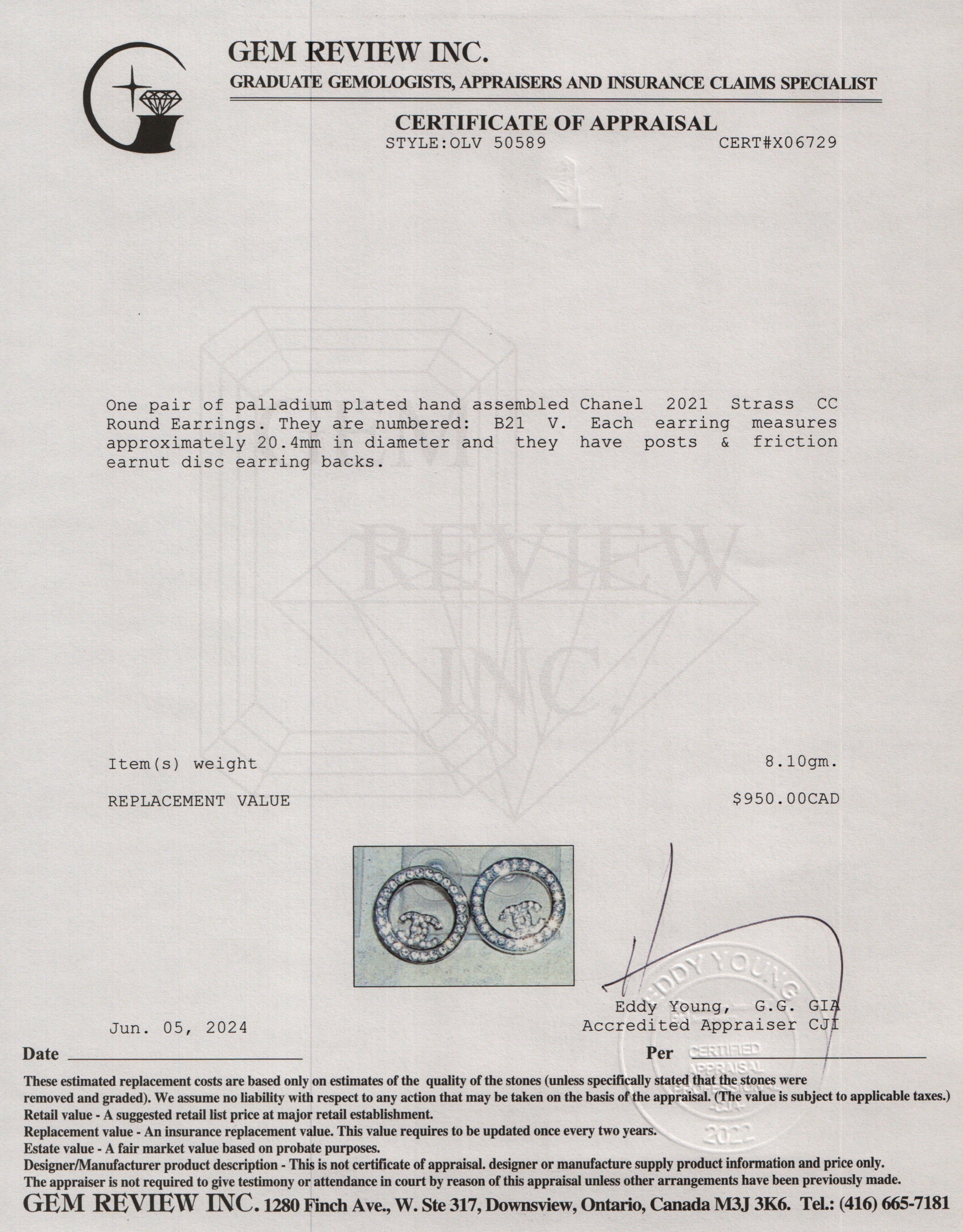 Chanel 2021 Palladium Plated Strass CC Round Earrings w/ Box