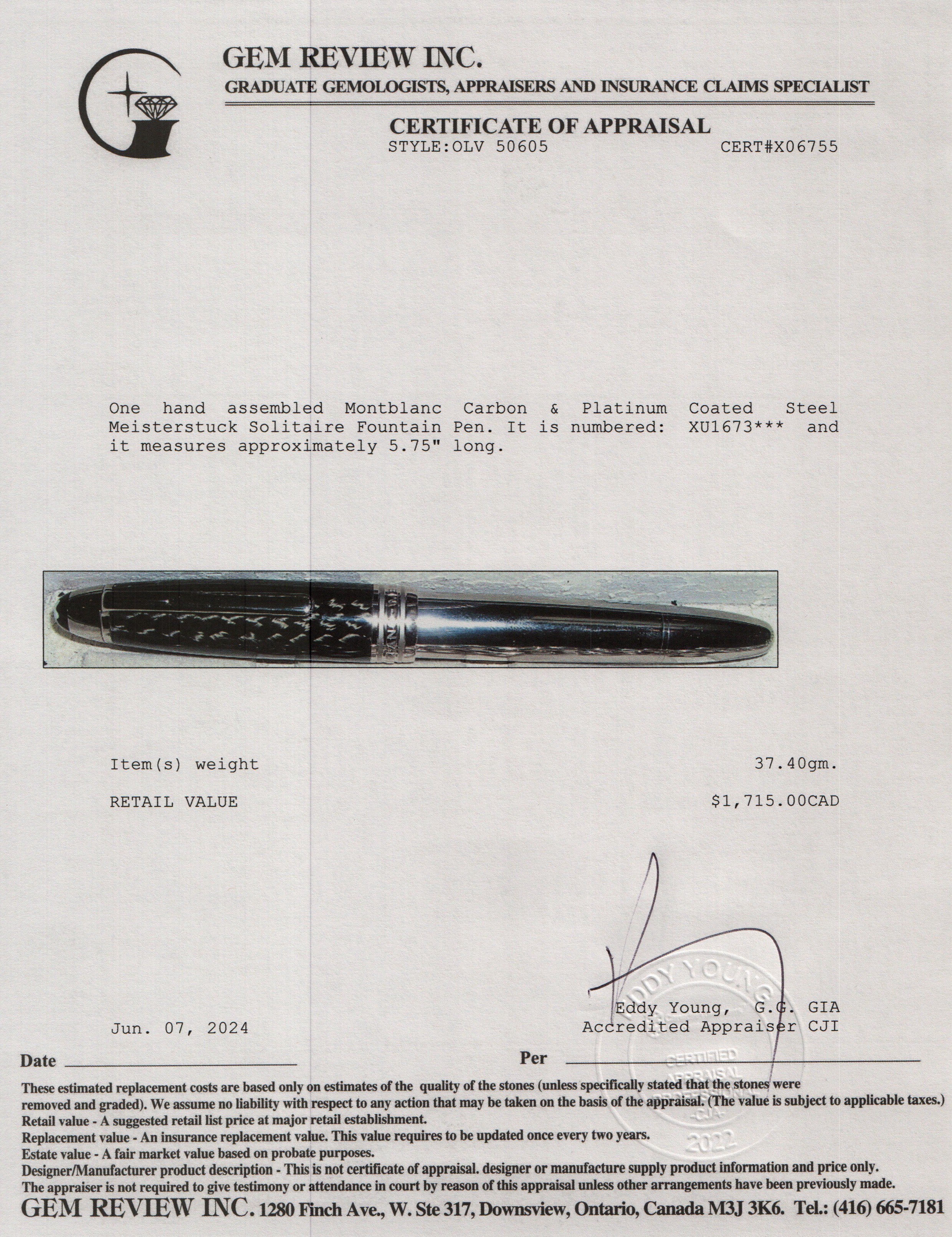 Montblanc Carbon & Platinum Coated Steel Meisterstuck Solitaire Fountain Pen w/ Box & Ink