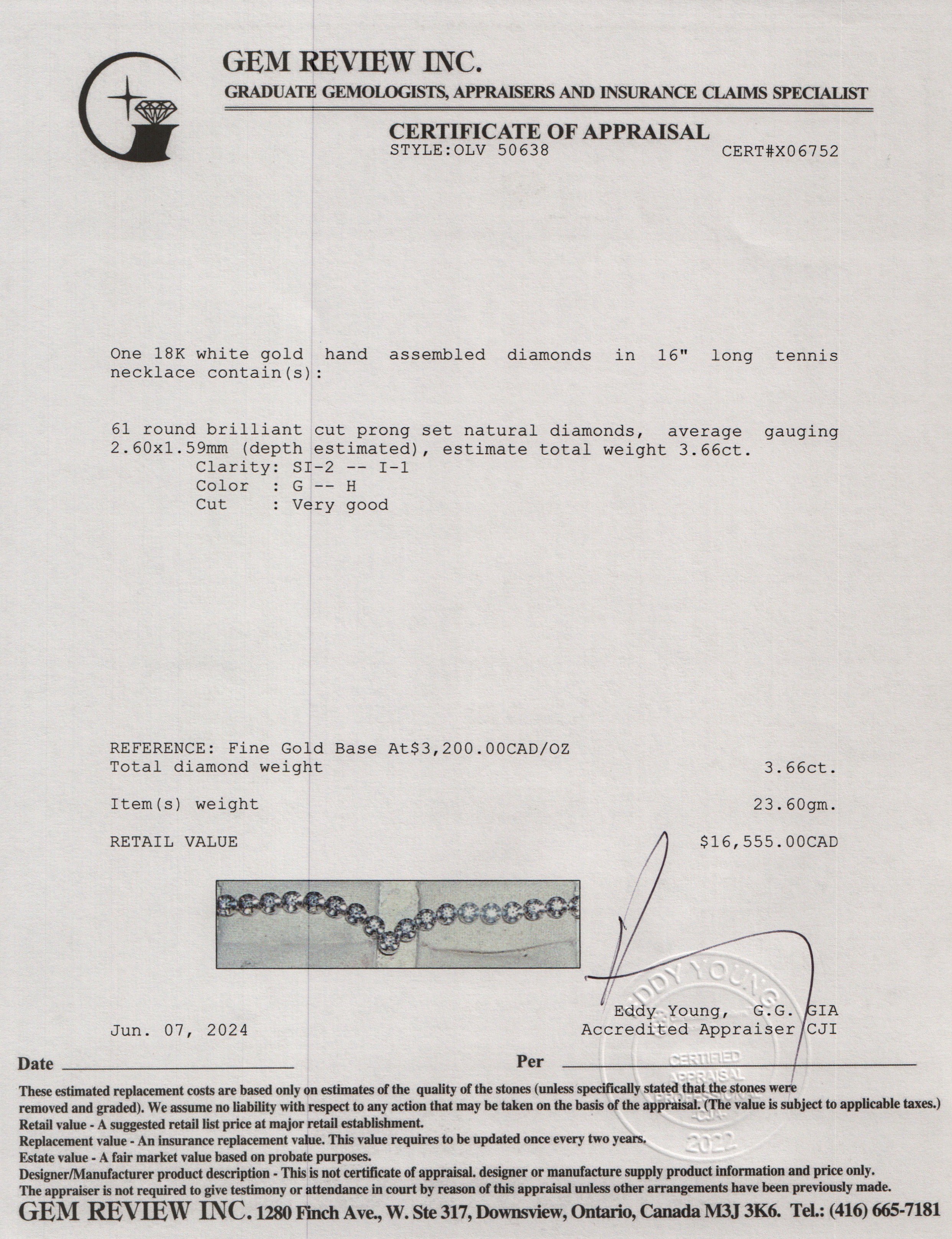 18k White Gold 3.66 tcw. Diamond Tennis Necklace