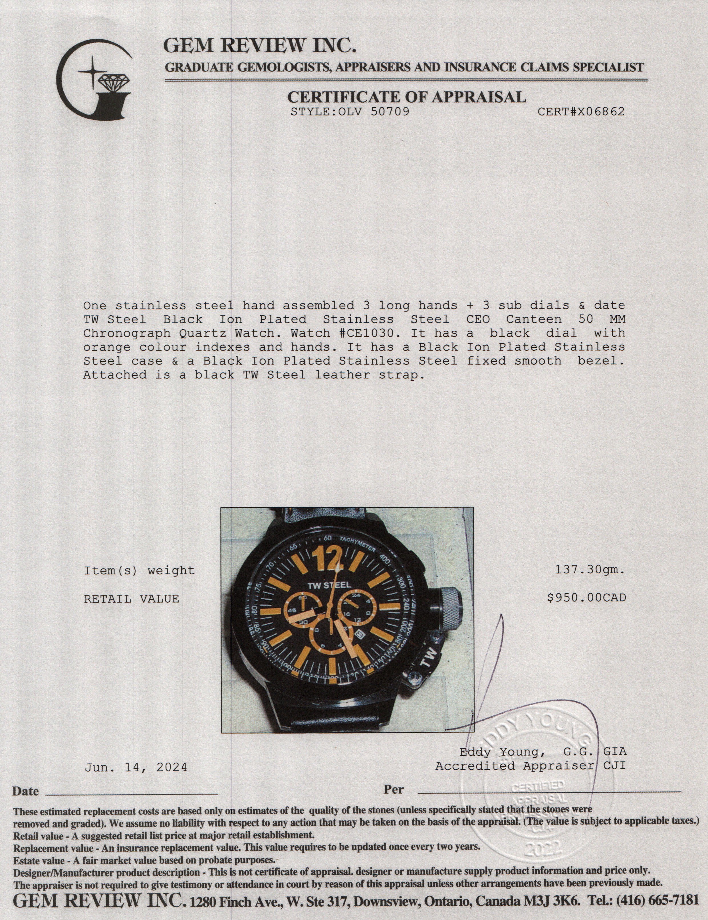 TW Steel Black Ion Plated Stainless Steel CEO Canteen 50 MM Chronograph Quartz Watch