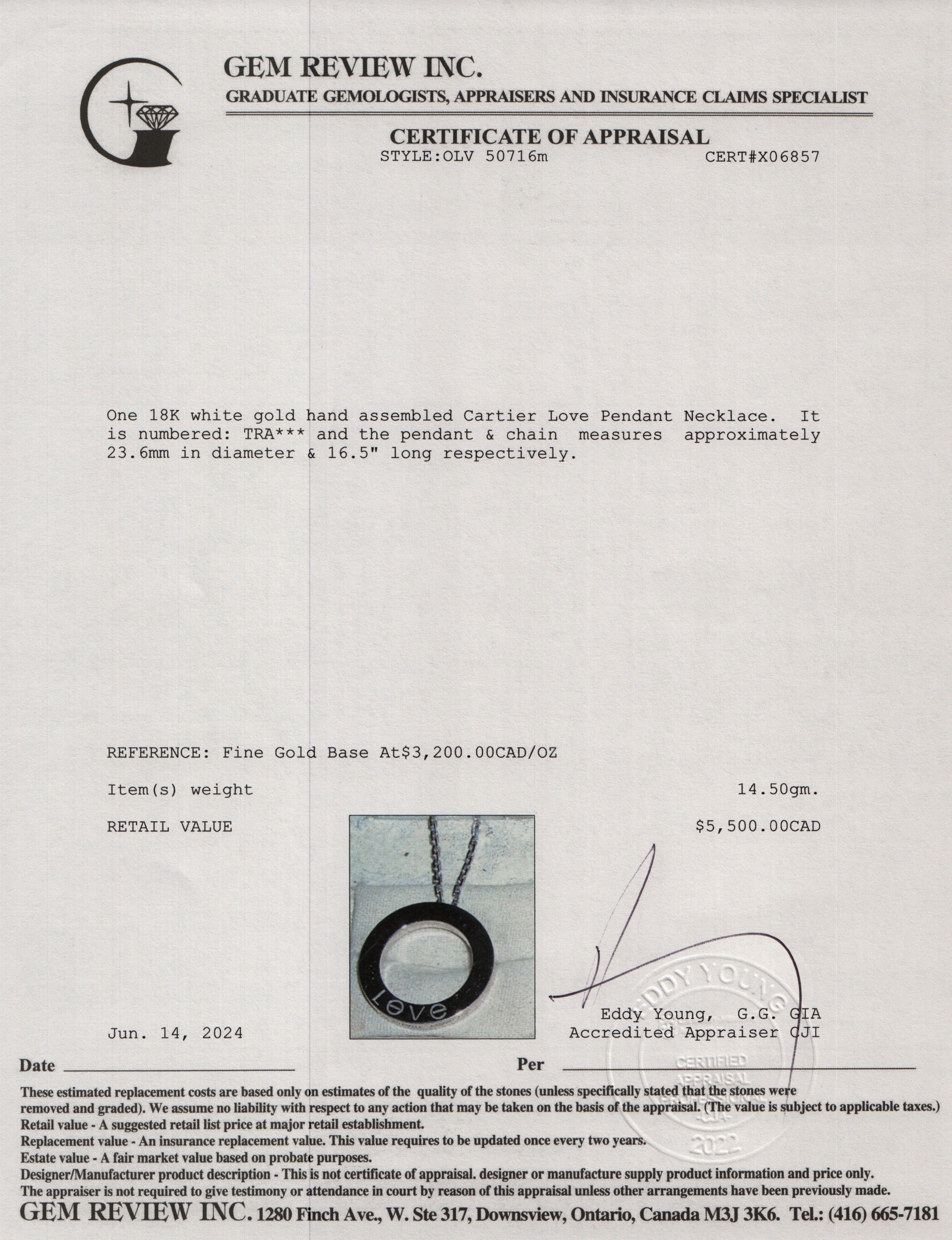 Cartier 18k White Gold Love Pendant Necklace