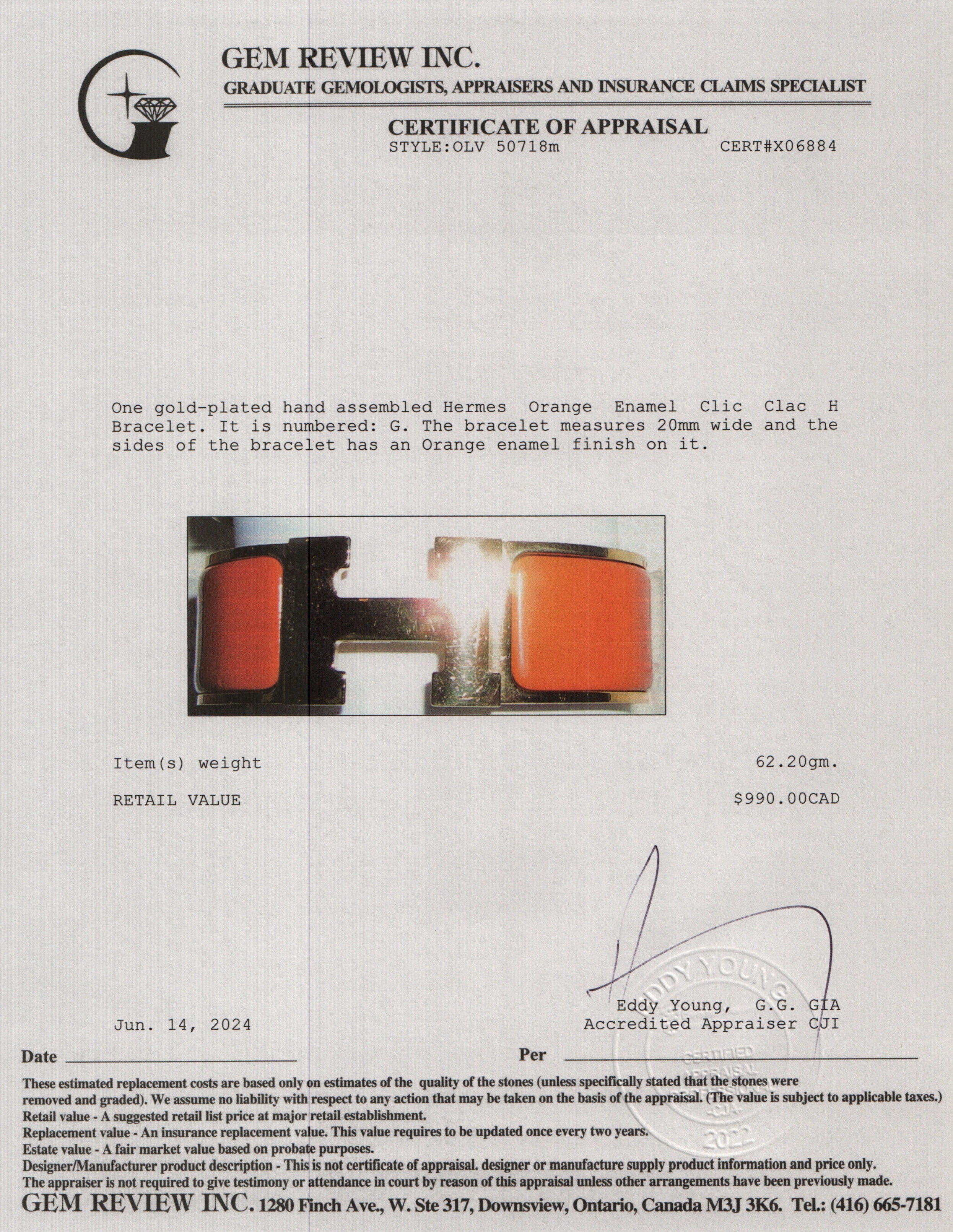 Hermes Gold-Plated Orange Enamel Clic Clac H Bracelet