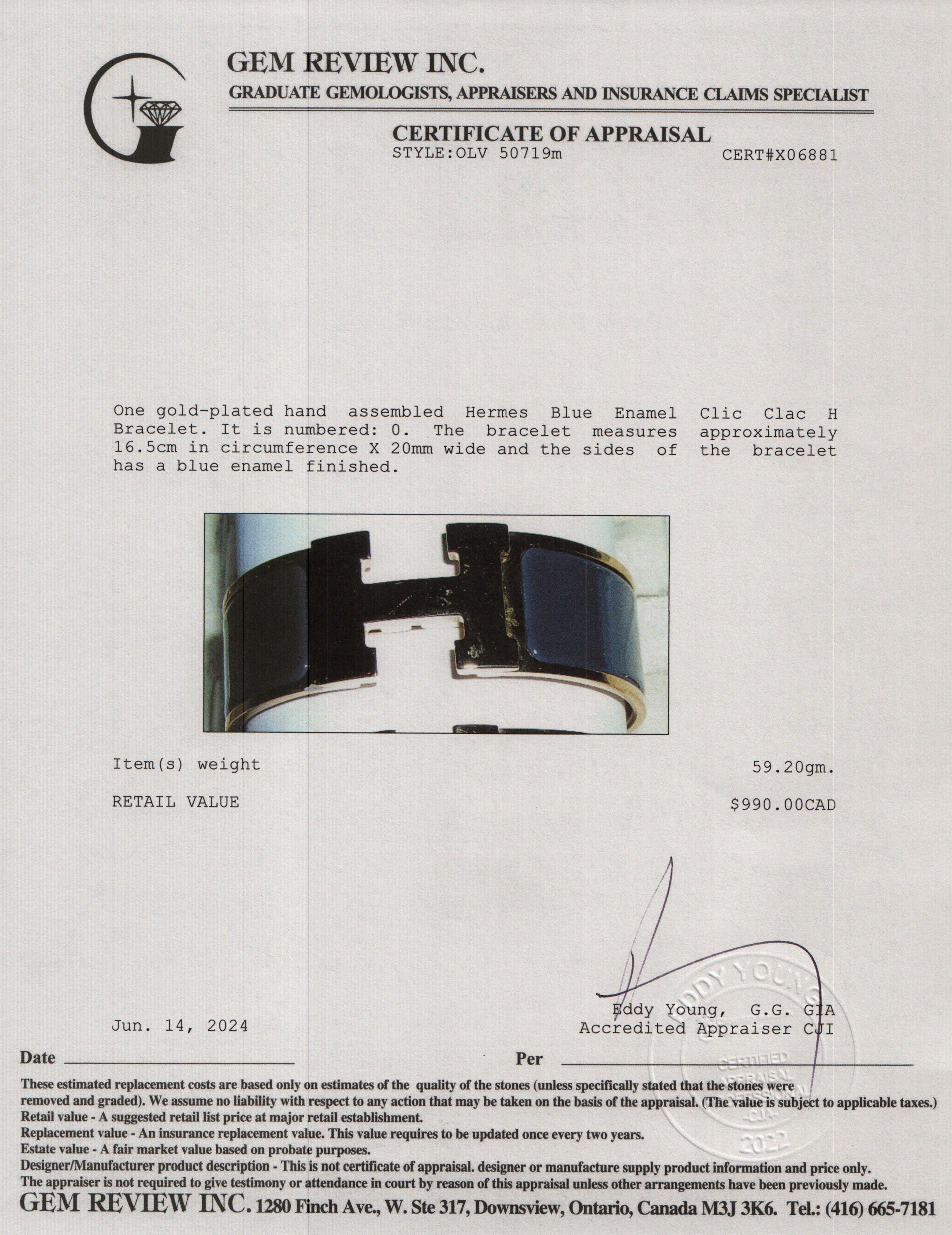 Hermes Gold-Plated Blue Enamel Clic Clac H Bracelet