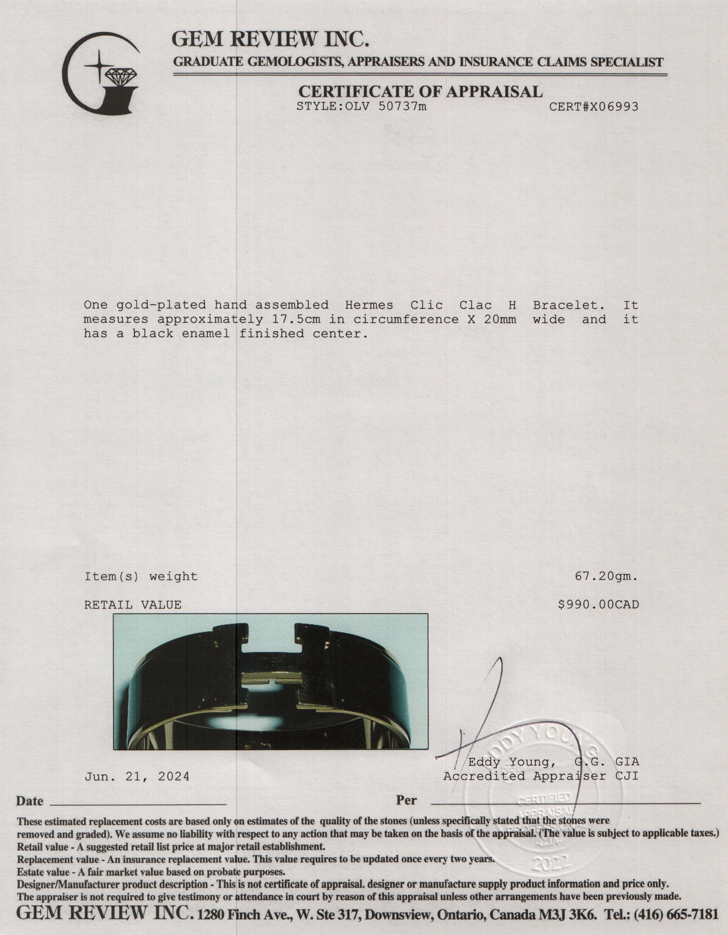 Hermes Gold-Plated Black Enamel Clic Clac H Bracelet