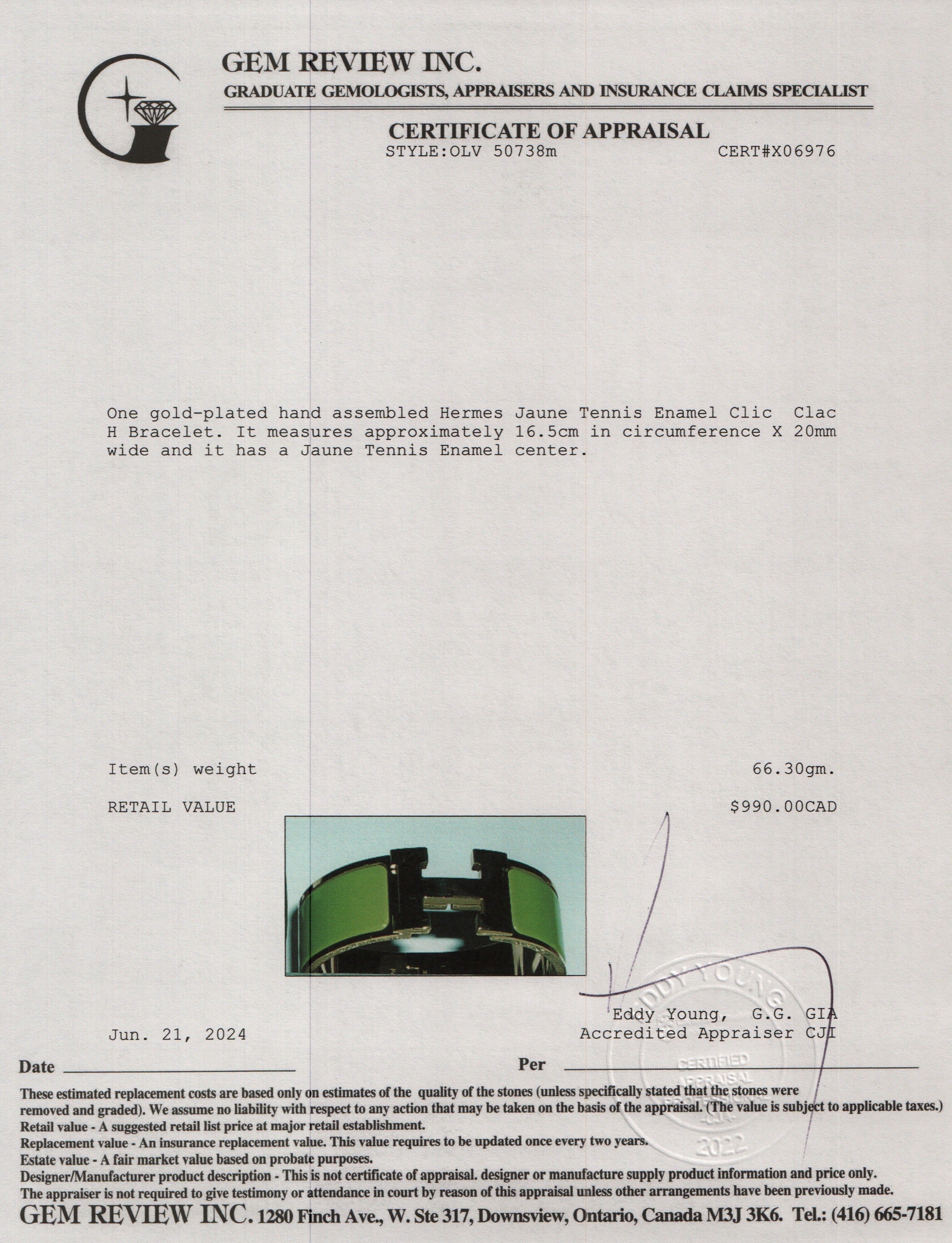 Hermes Gold-Plated Jaune Tennis Enamel Clic Clac H Bracelet