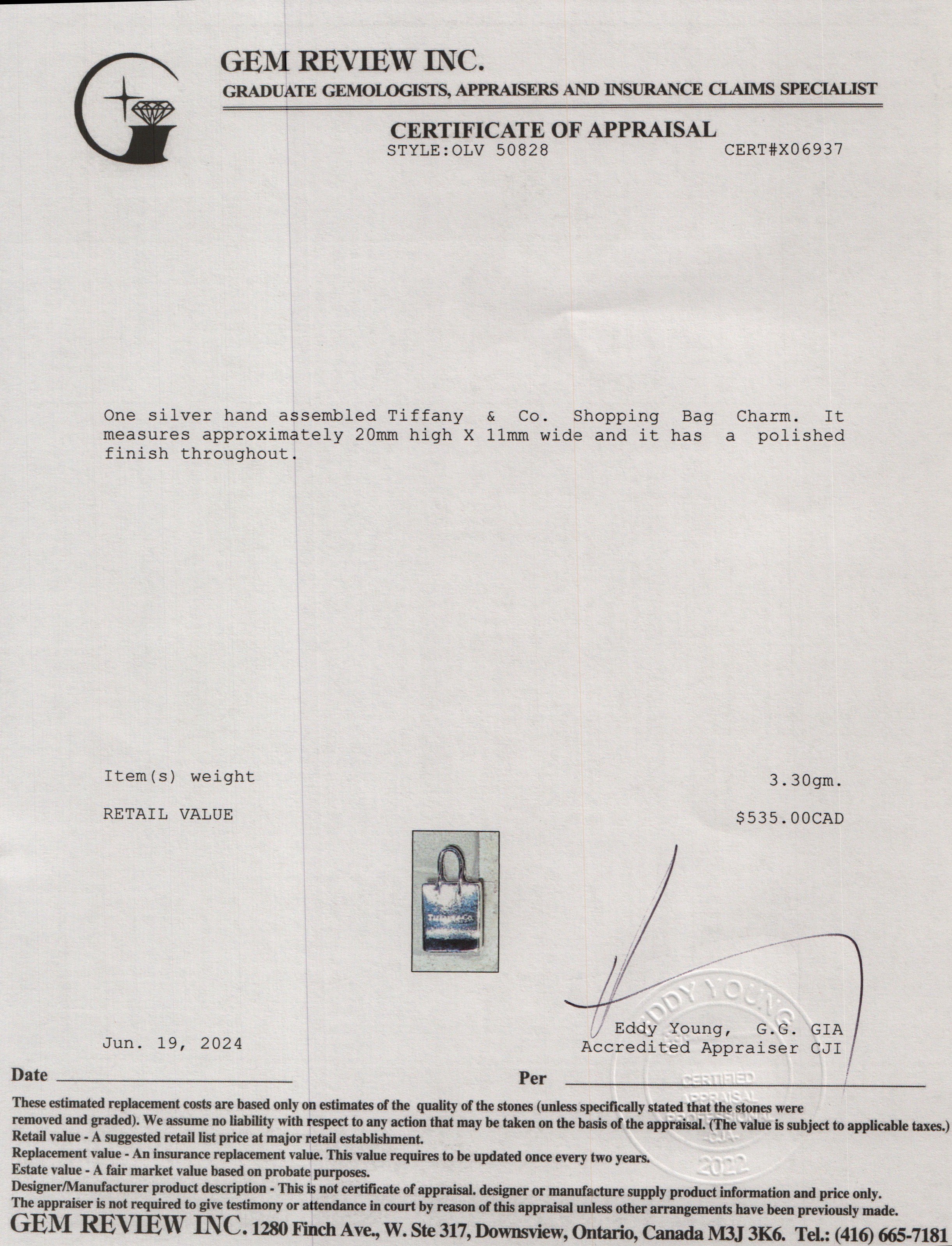 Tiffany & Co. Sterling Silver Shopping Bag Charm