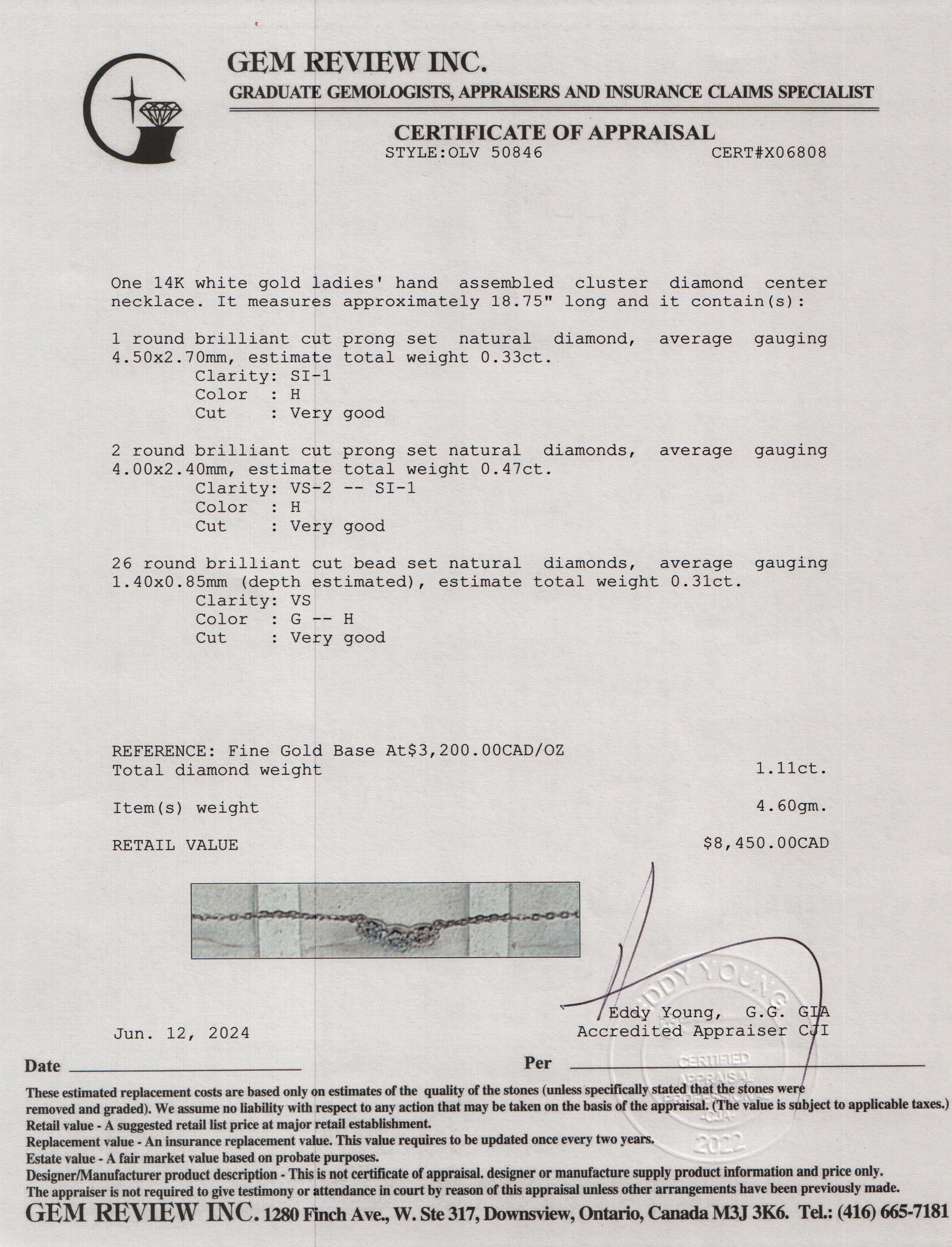 14k White Gold 1.11 tcw. Diamond Pendant Necklace