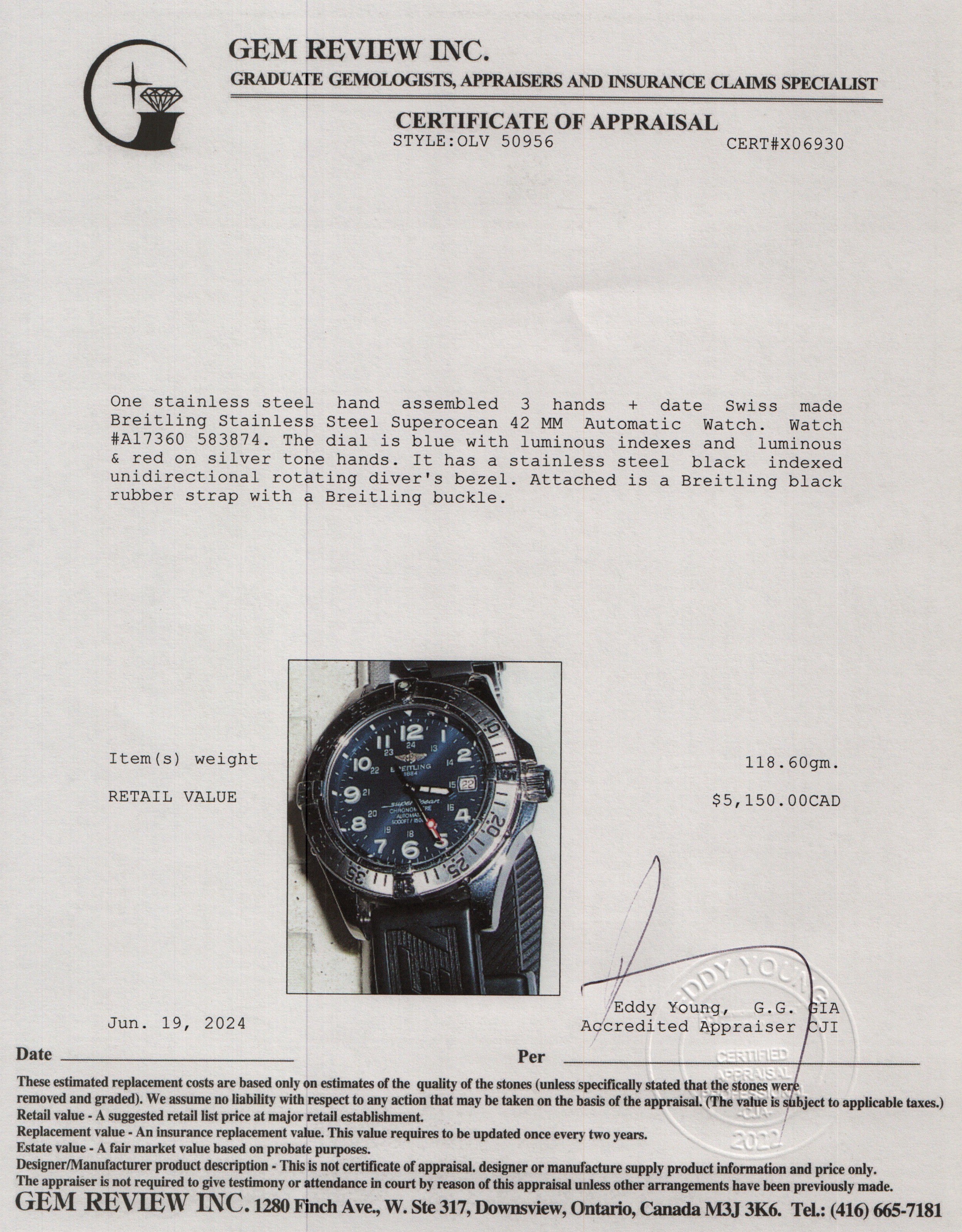 Breitling Stainless Steel Superocean 42 MM Automatic Watch w/ Box & Papers