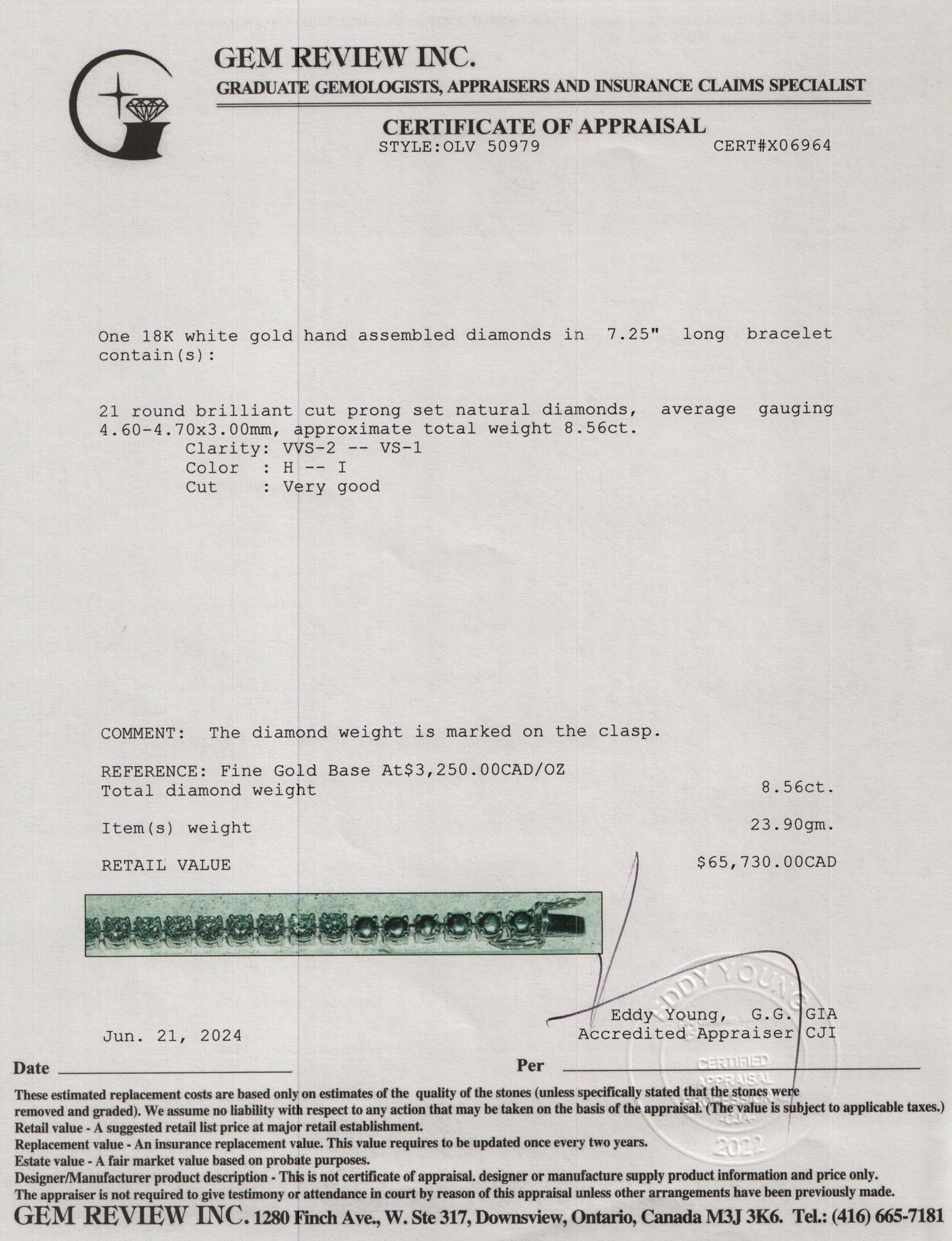 18k White Gold 8.56 tcw. Diamond Tennis Bracelet