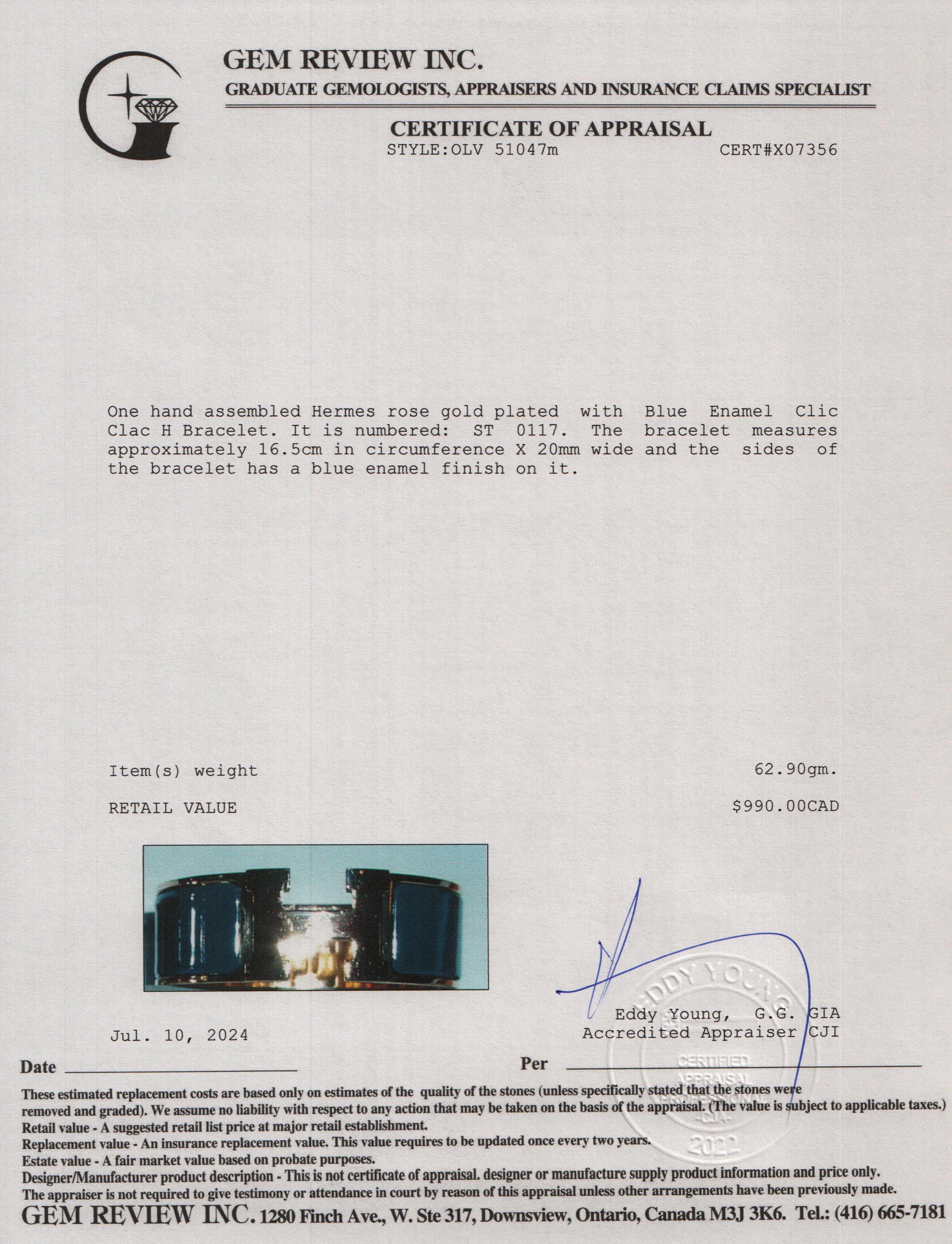 Hermes Rose Gold-Plated Blue Enamel Clic Clac H Bracelet