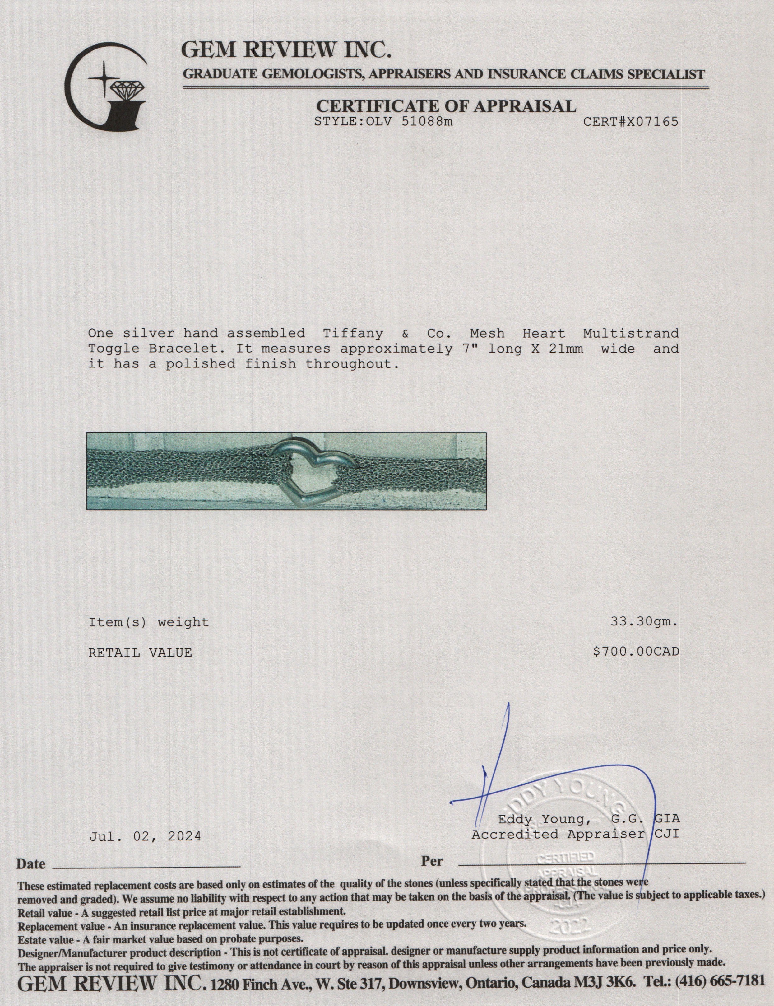 Tiffany & Co. Sterling Silver Mesh Heart Multistrand Toggle Bracelet