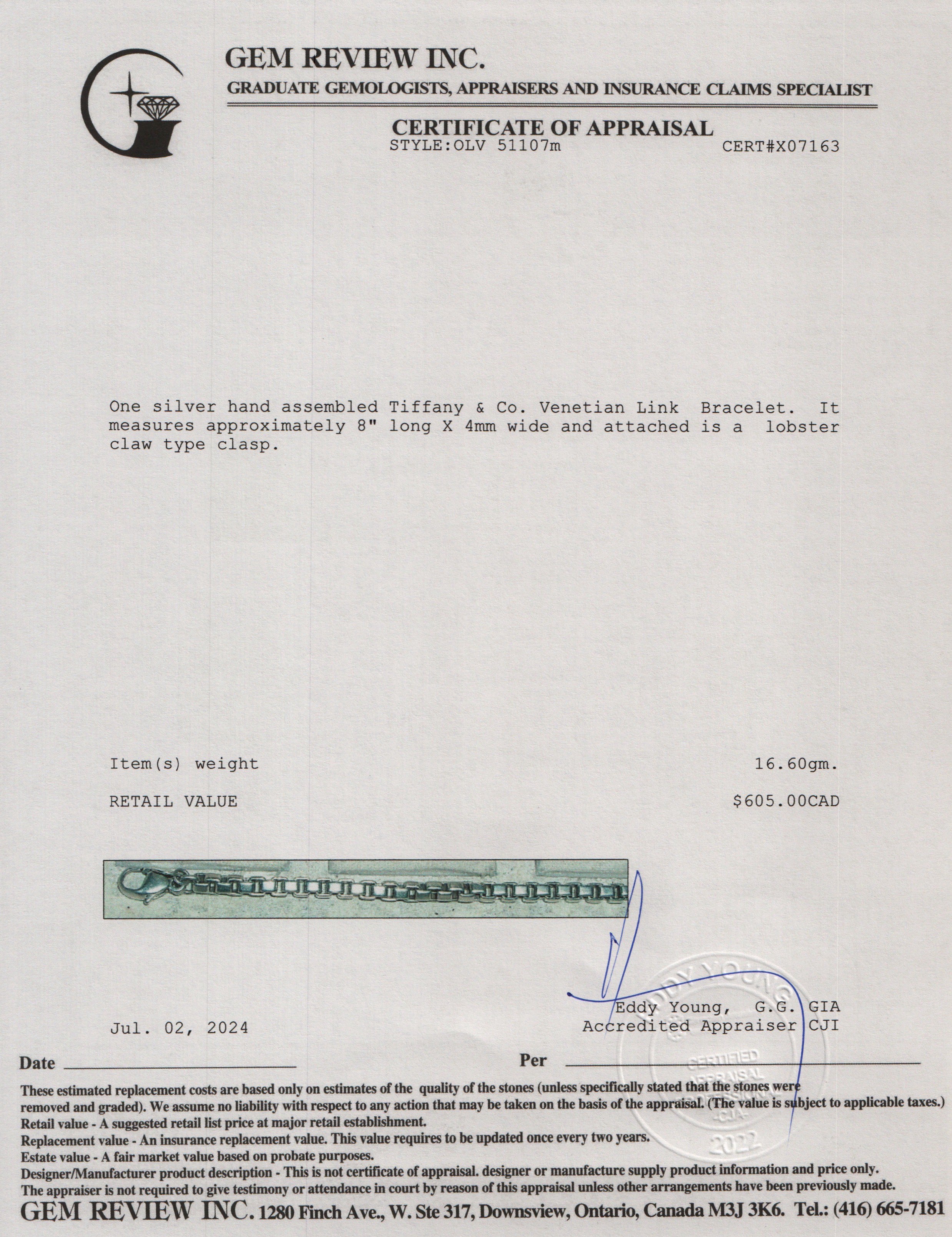 Tiffany & Co. Sterling Silver Venetian Link Bracelet