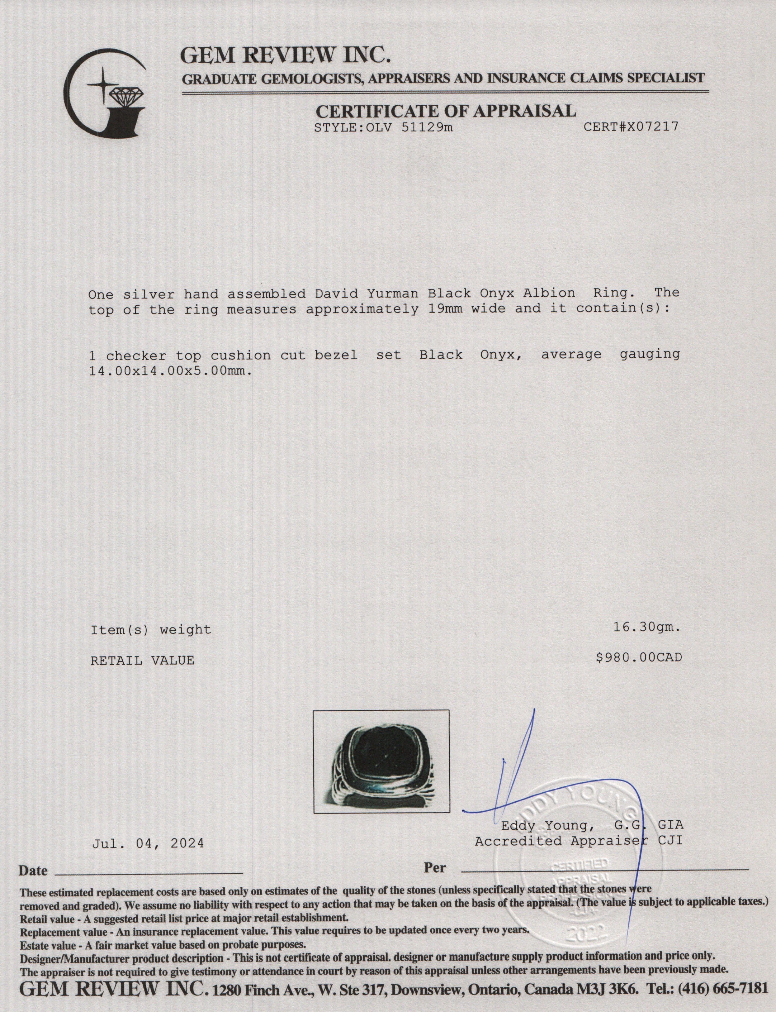 David Yurman Sterling Silver Black Onyx Albion Ring, Size 6