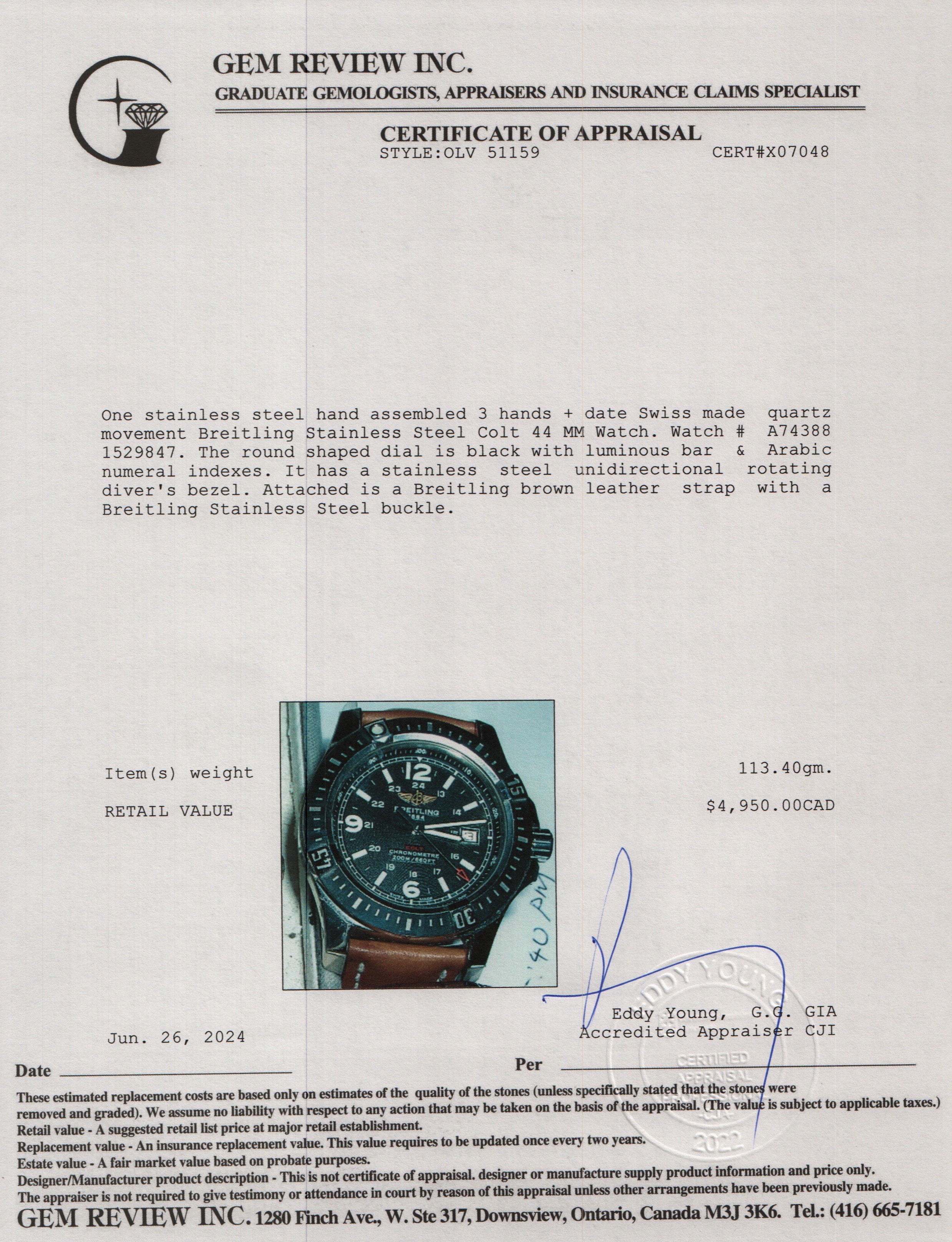 Breitling Stainless Steel Colt 44 MM Quartz Watch A74388