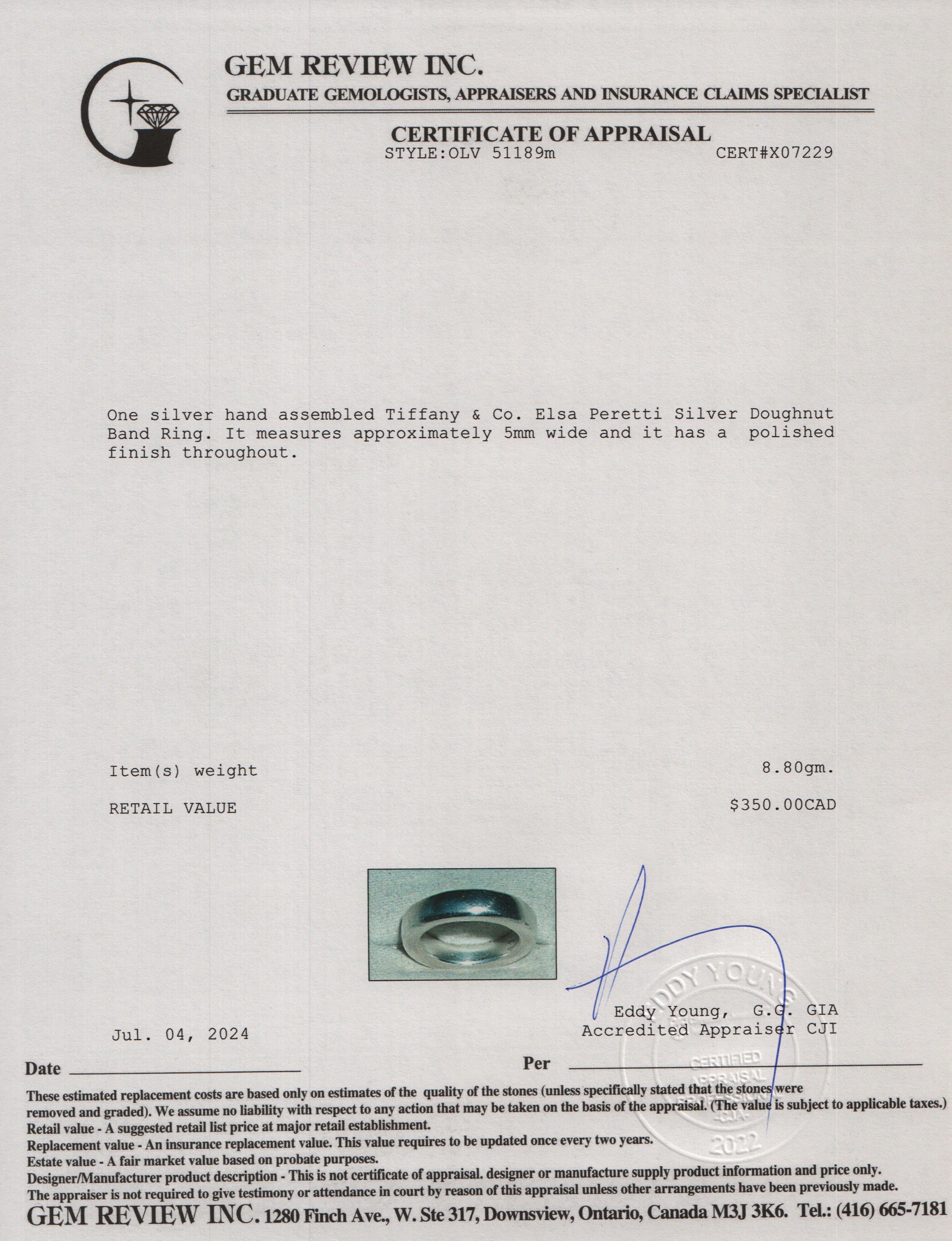 Tiffany & Co. Elsa Peretti Sterling Silver Doughnut Band Ring, Size 5.5