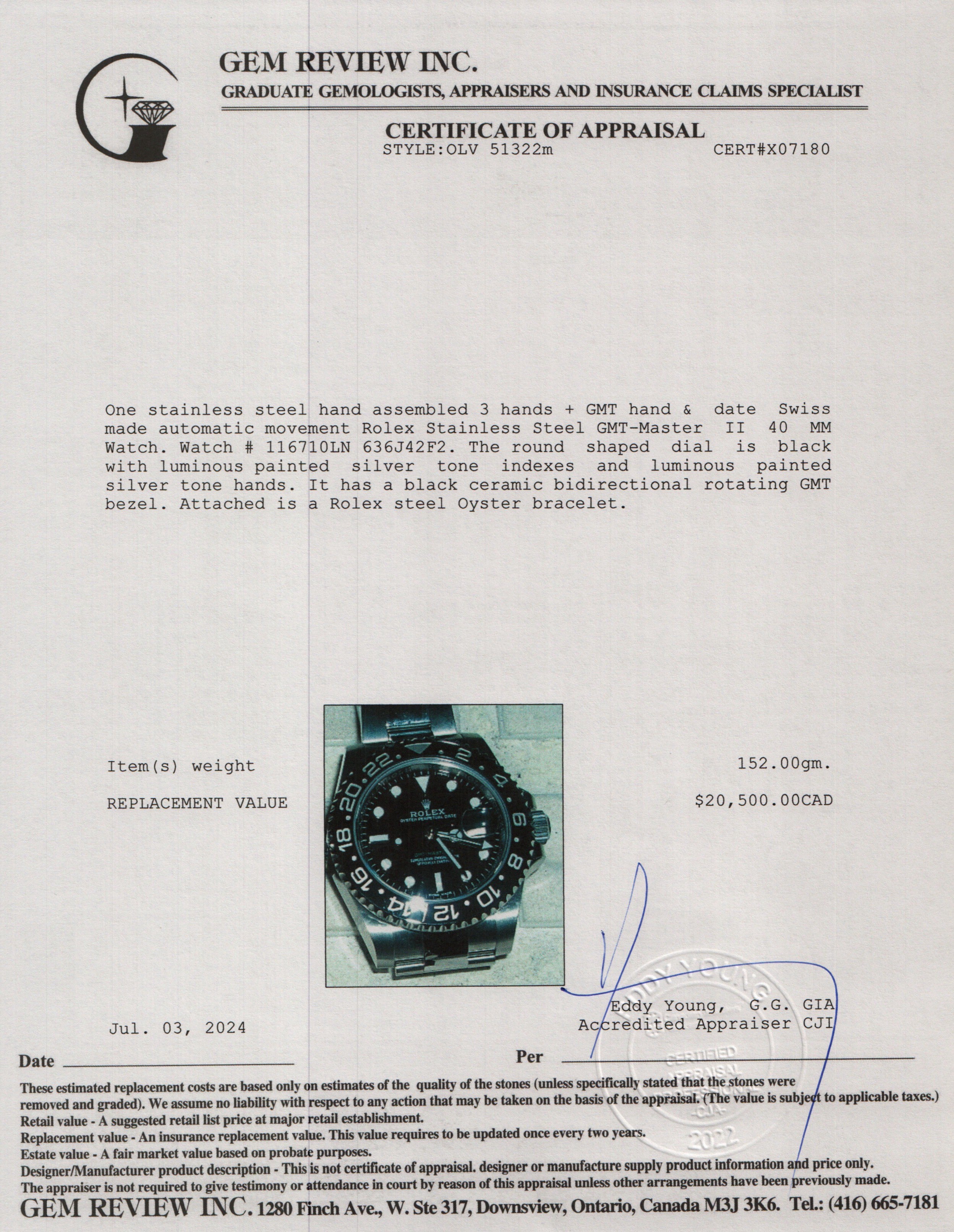 Rolex Stainless Steel GMT-Master II 40 MM Watch 116710LN w/ Box & Papers