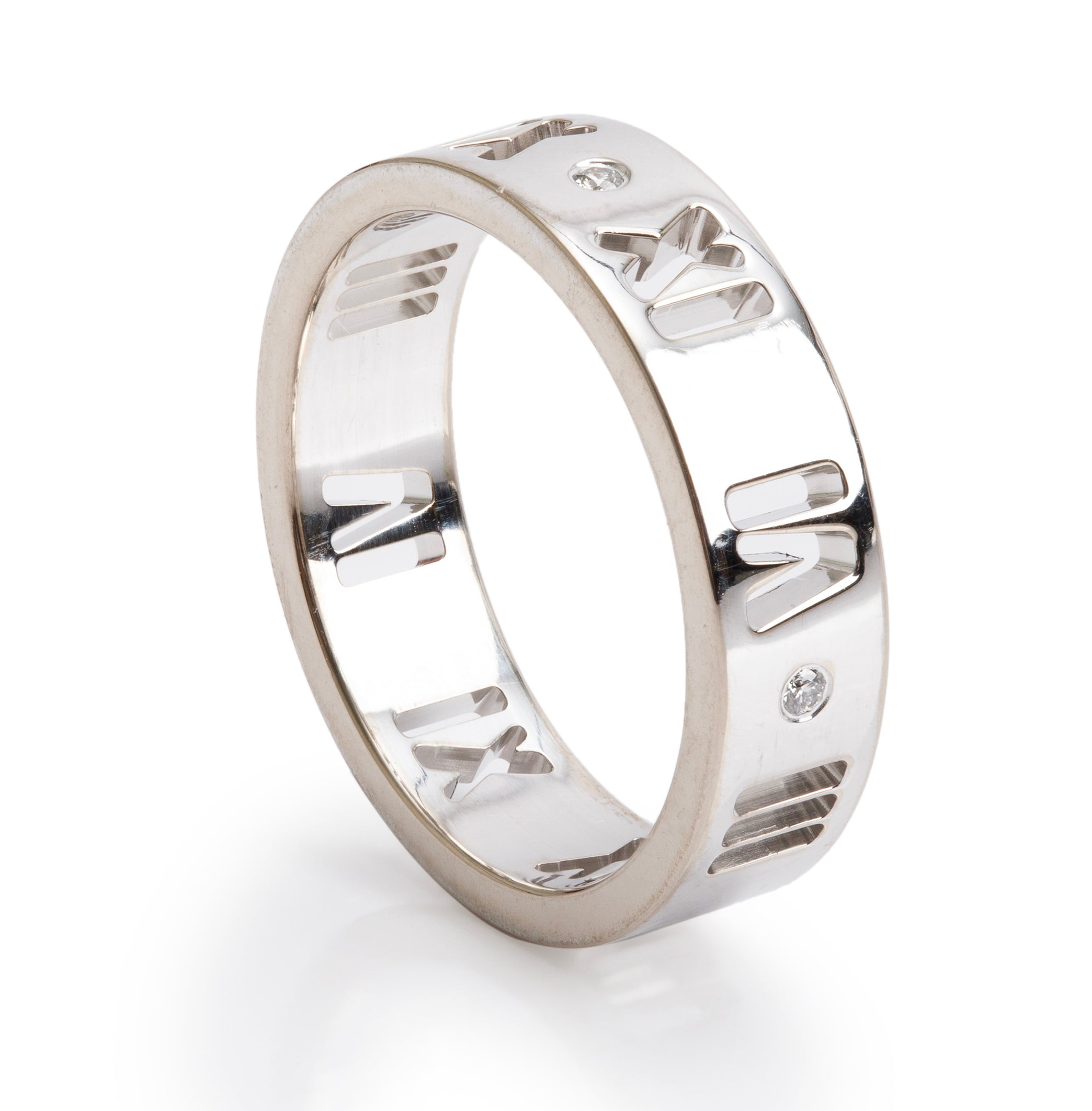 Tiffany & Co. 18k White Gold Diamond Pierced Atlas 5 MM Ring, Size 5.75