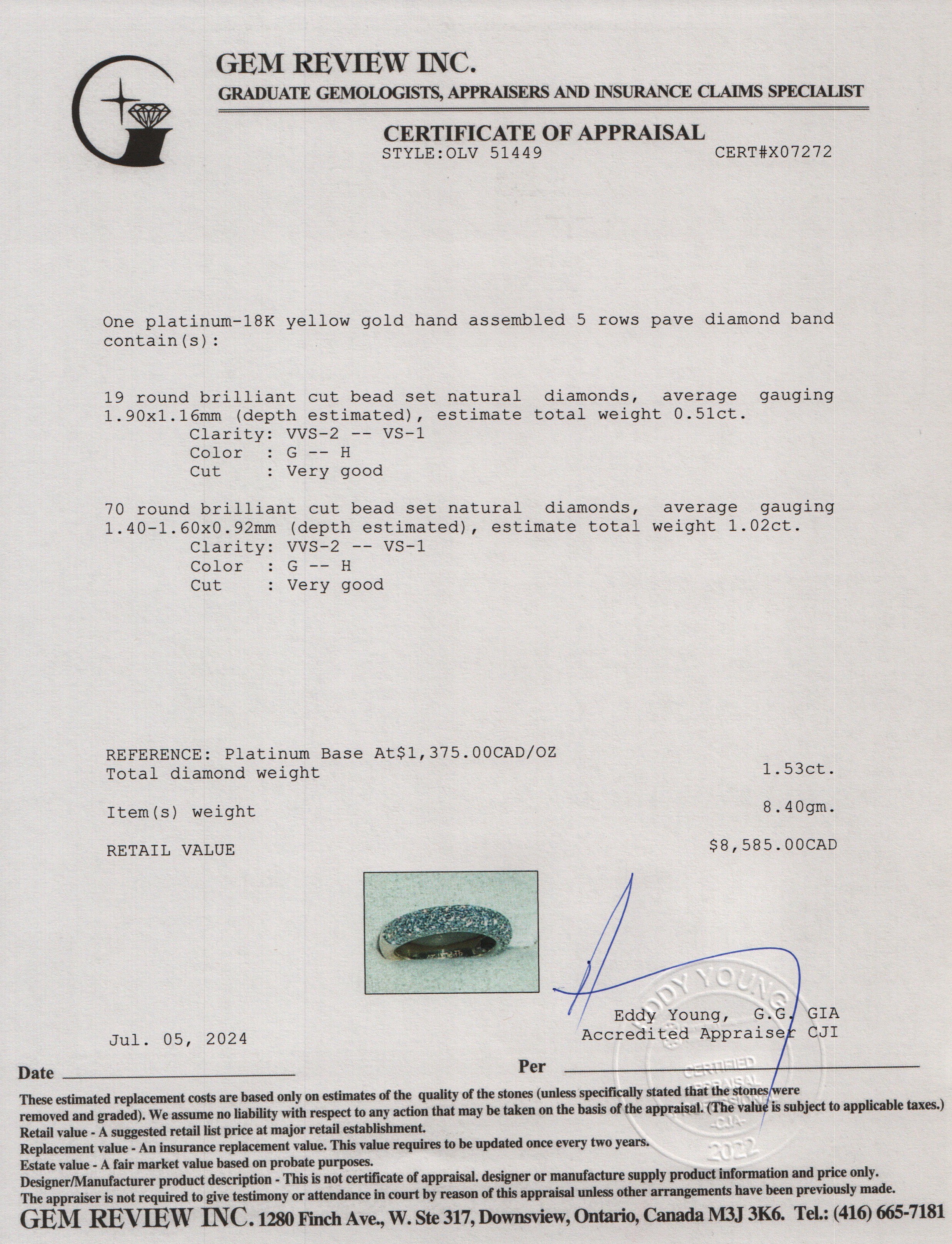 Platinum & 18k Yellow Gold 1.53 tcw. Pave Diamond Band Ring, Size 7