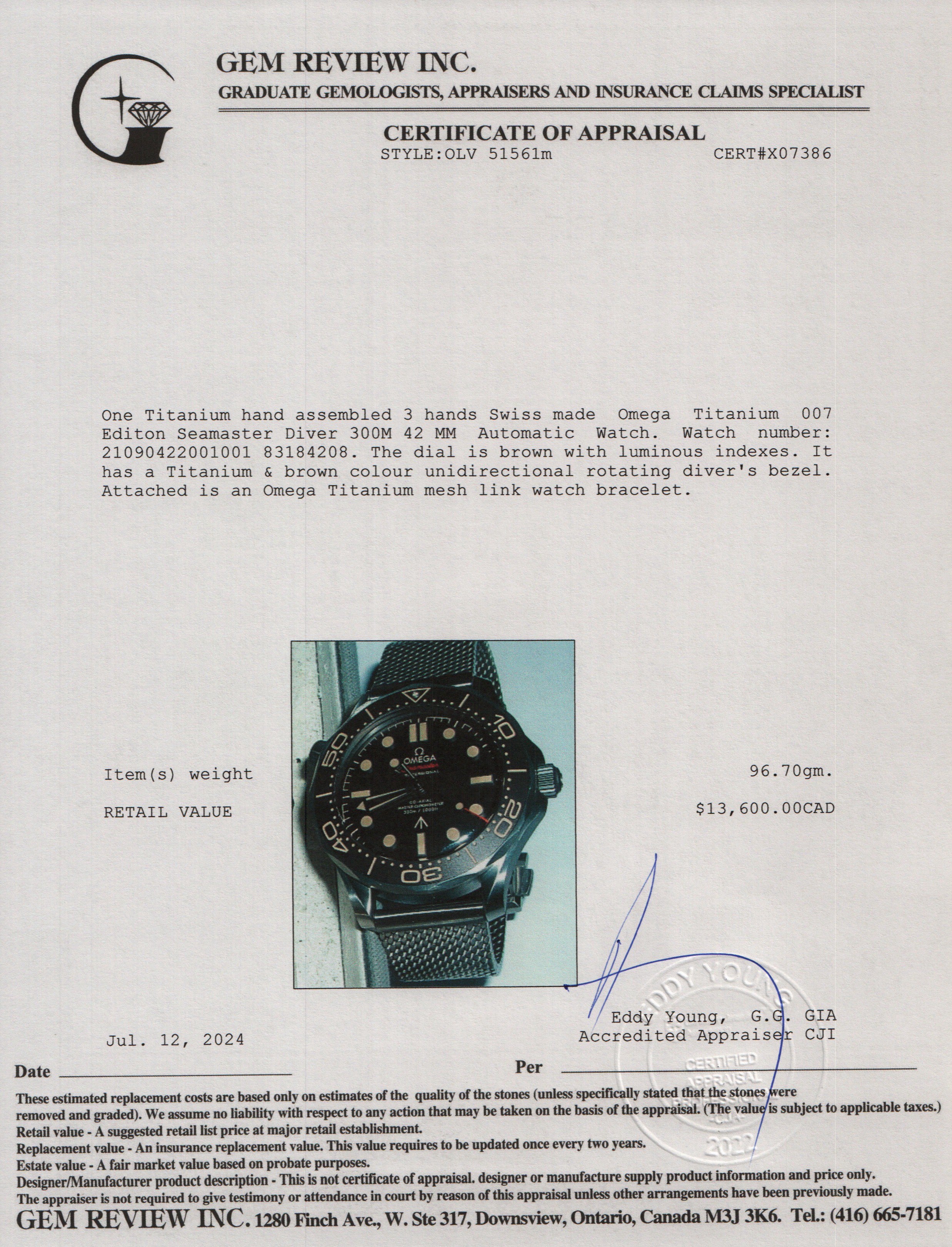 Omega Titanium 007 Editon Seamaster Diver 300M 42 MM Automatic Watch w/ Box & Papers