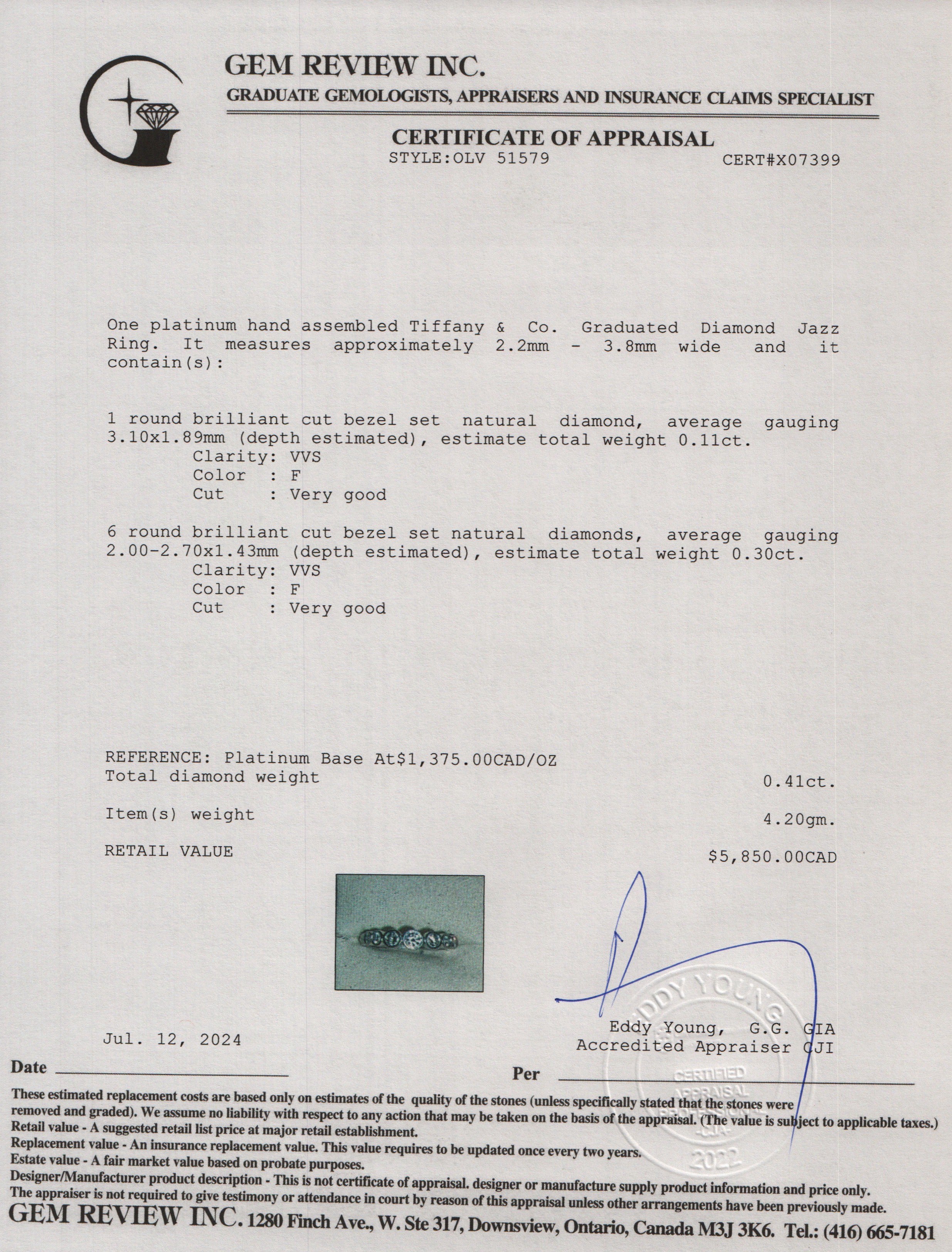 Tiffany & Co. Platinum Graduated Diamond Jazz Ring, Size 5