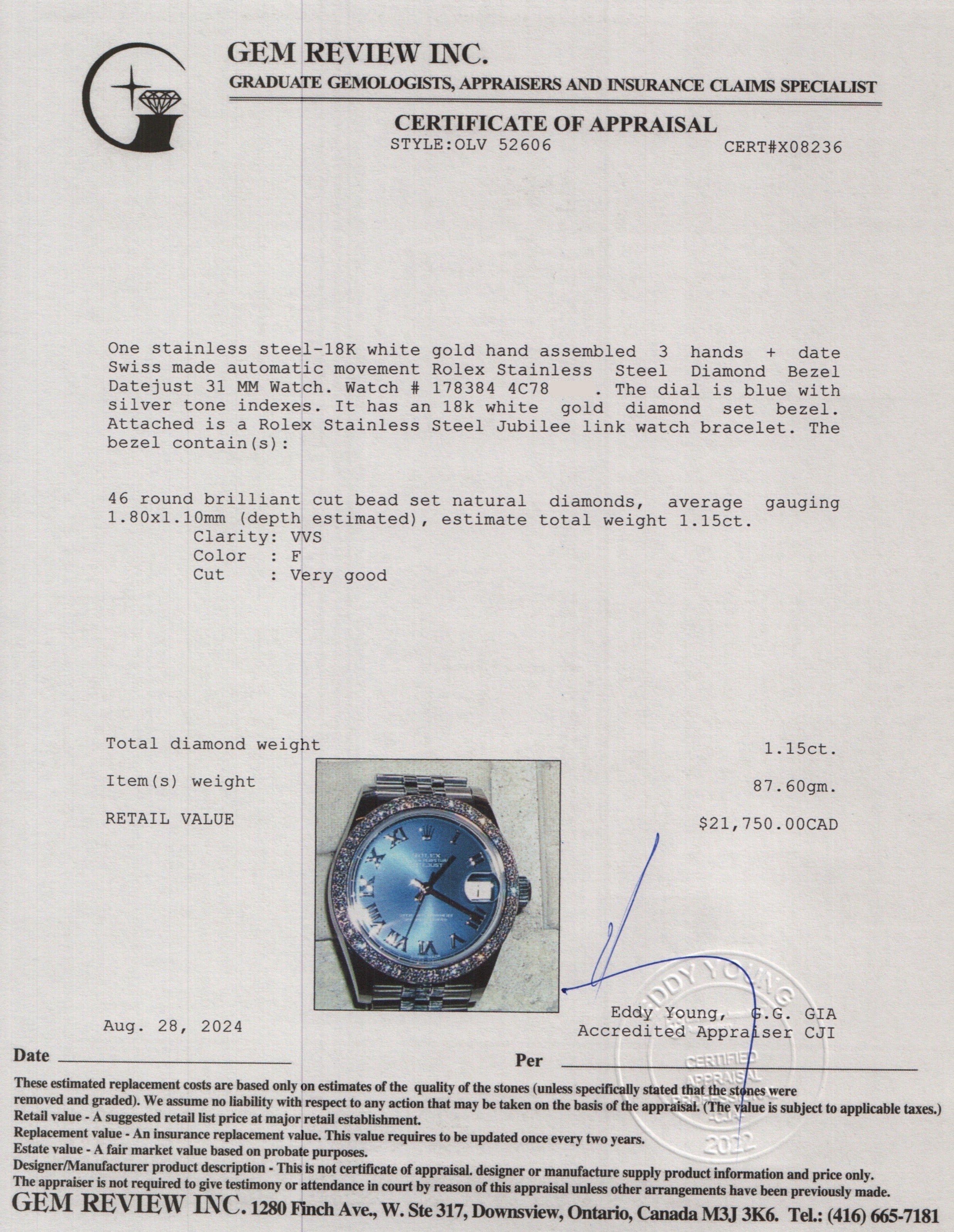 Rolex Stainless Steel Diamond Bezel Datejust 31 MM Watch 178384 w/ Box & Papers