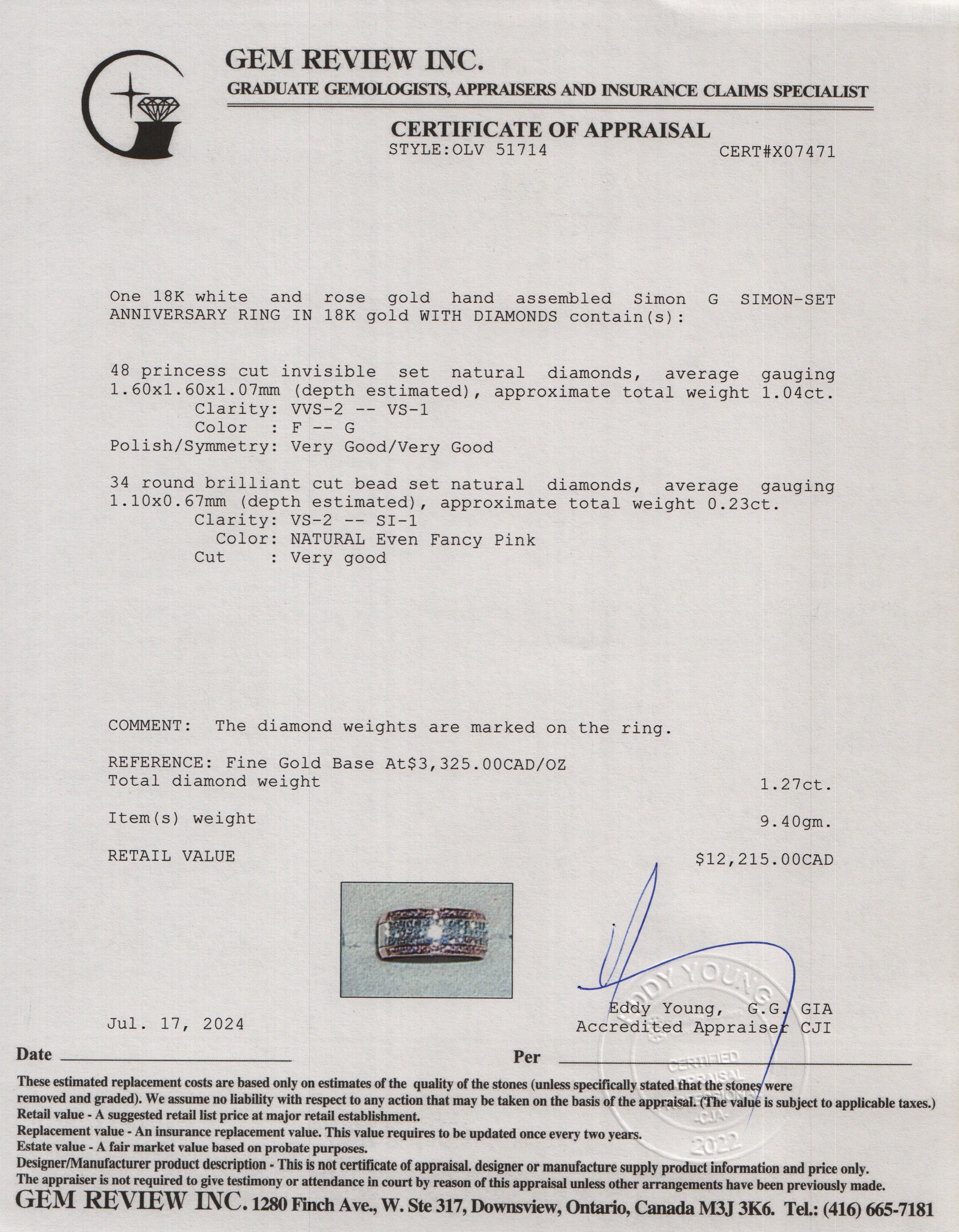 Simon G 18k White and Rose Gold Pave Diamond Simon-Set Anniversary Ring, Size 6.5