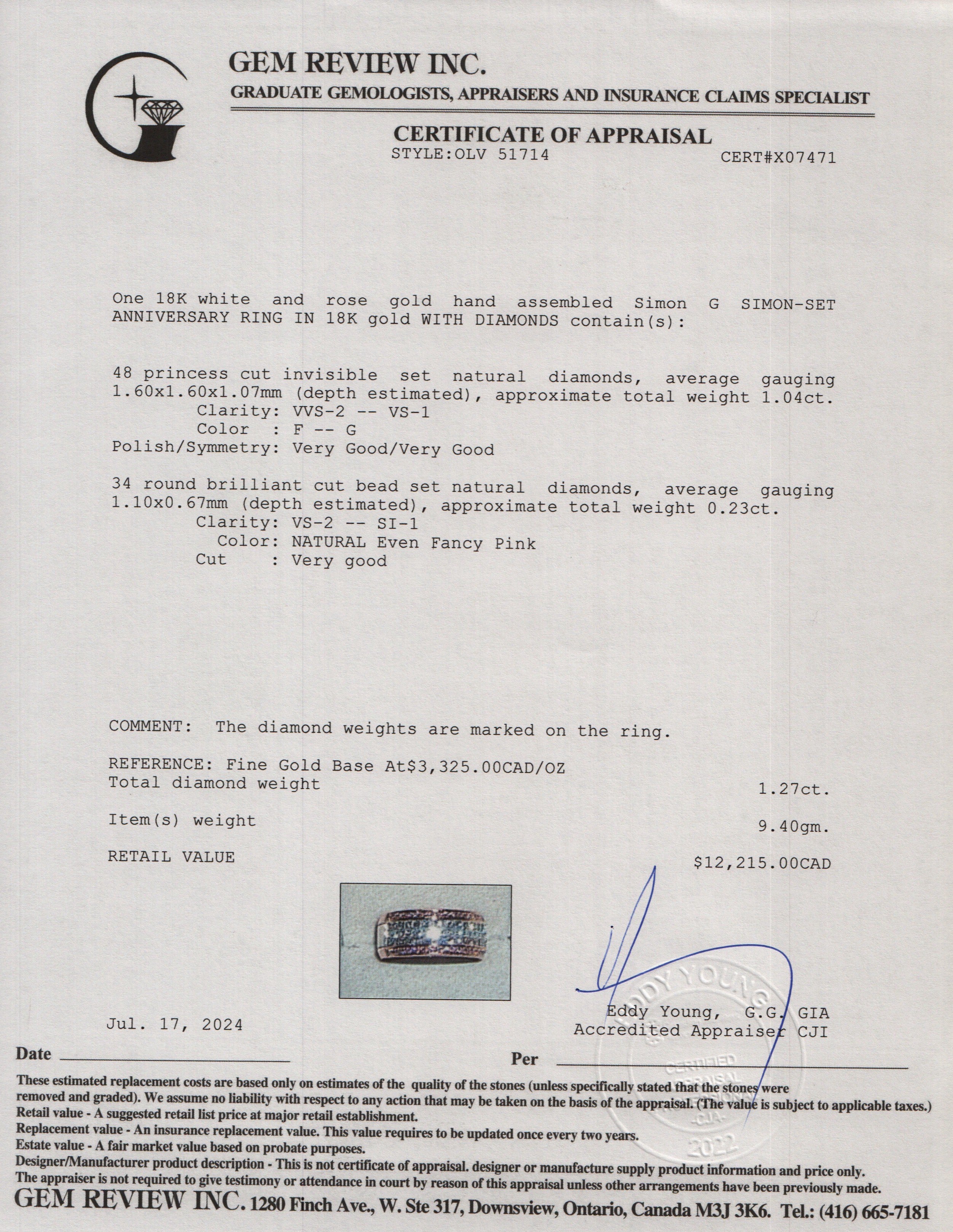 Simon G 18k White and Rose Gold Pave Diamond Simon-Set Anniversary Ring, Size 6.5