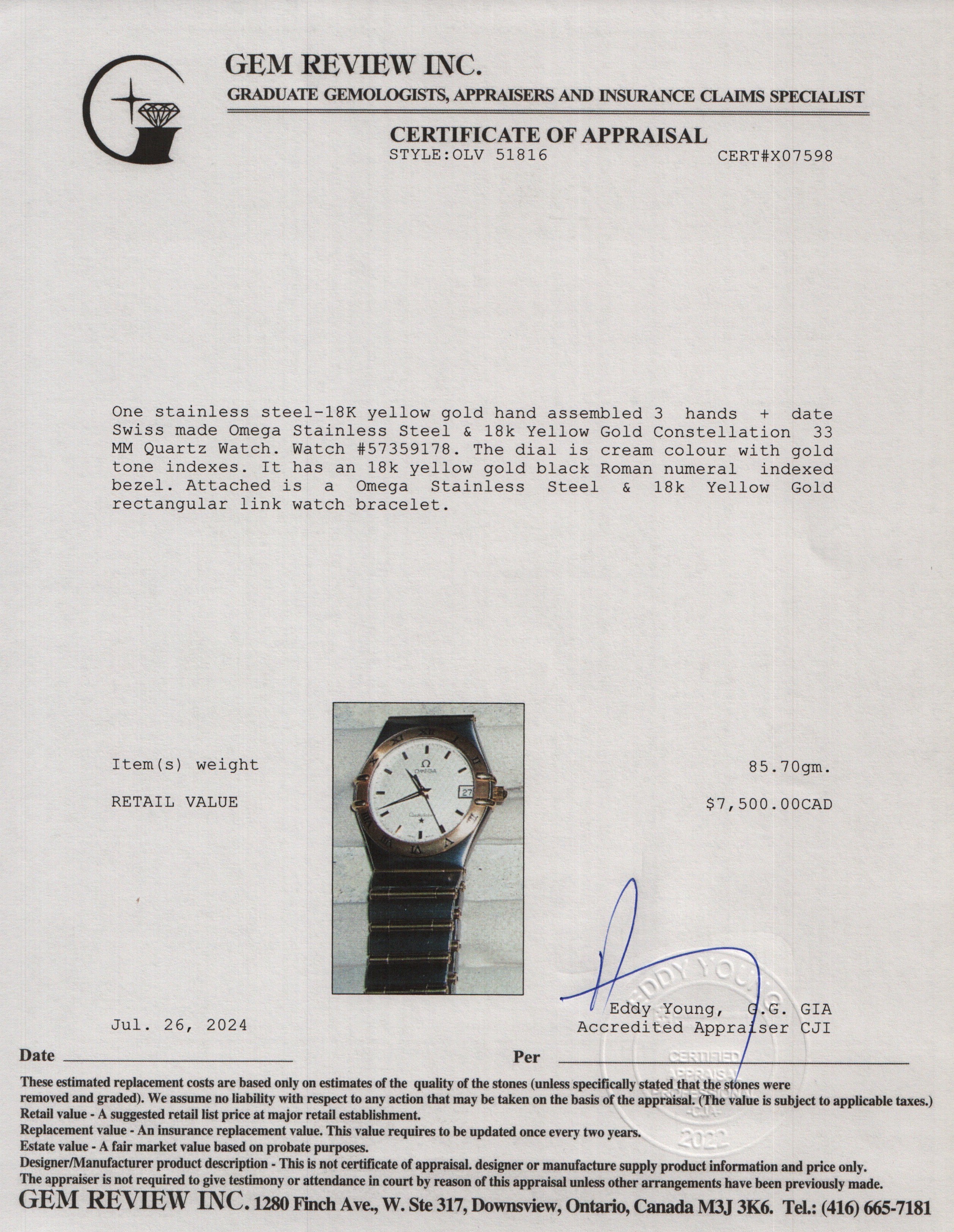 Omega Stainless Steel & 18k Yellow Gold Constellation 33 MM Quartz Watch