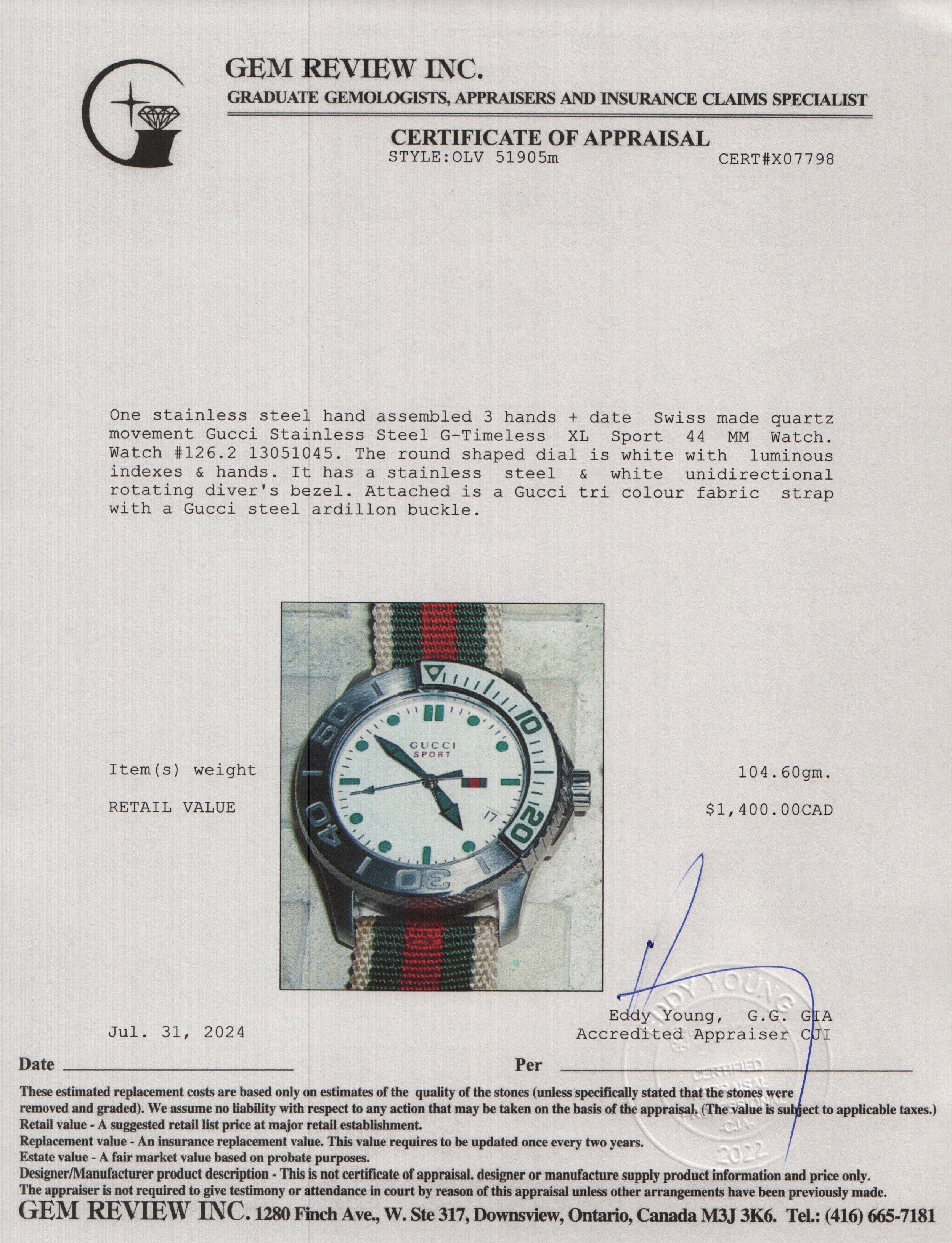 Gucci Stainless Steel G-Timeless XL Sport 44 MM Watch