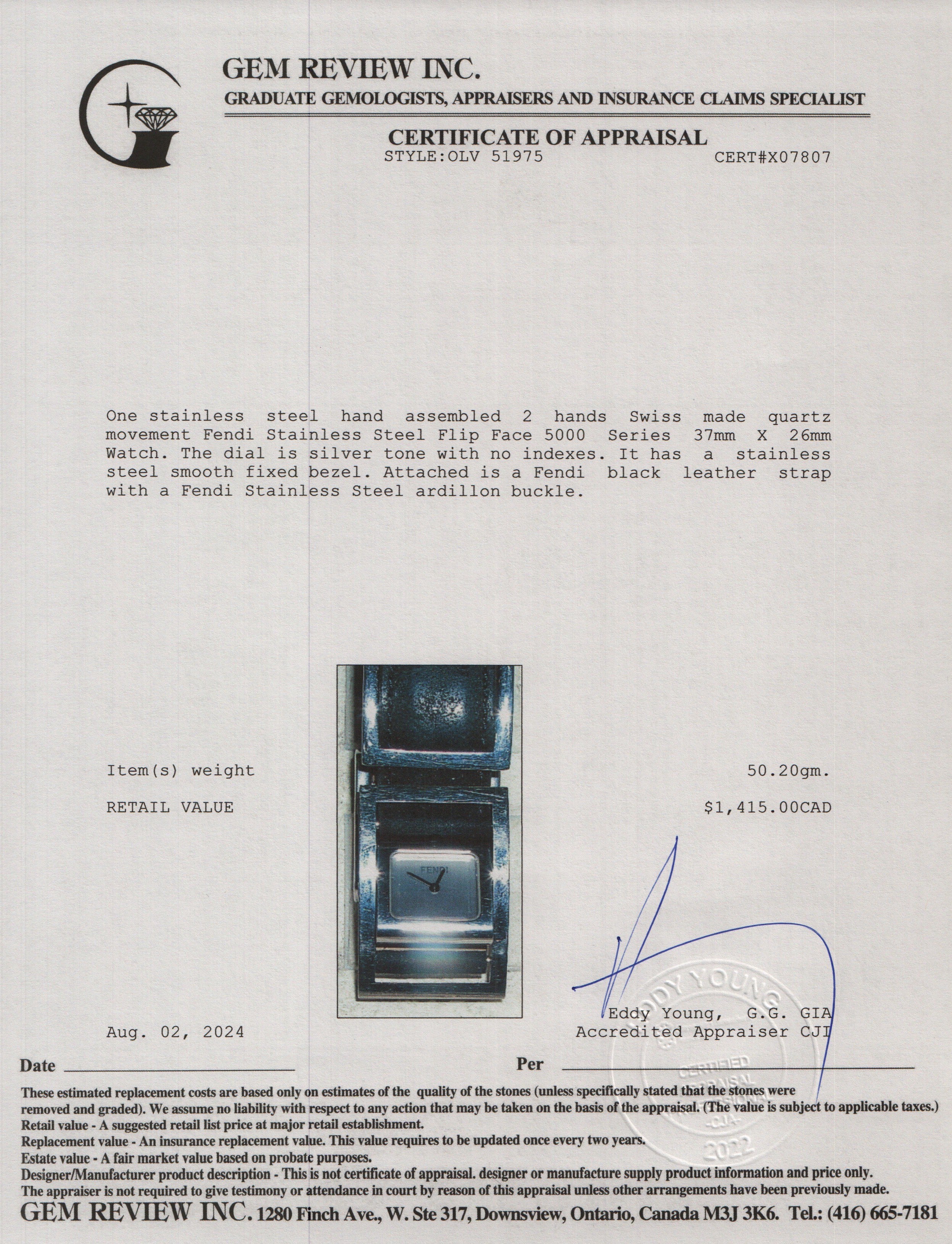 Fendi Stainless Steel Flip Face 5000 Series Watch w/ Box