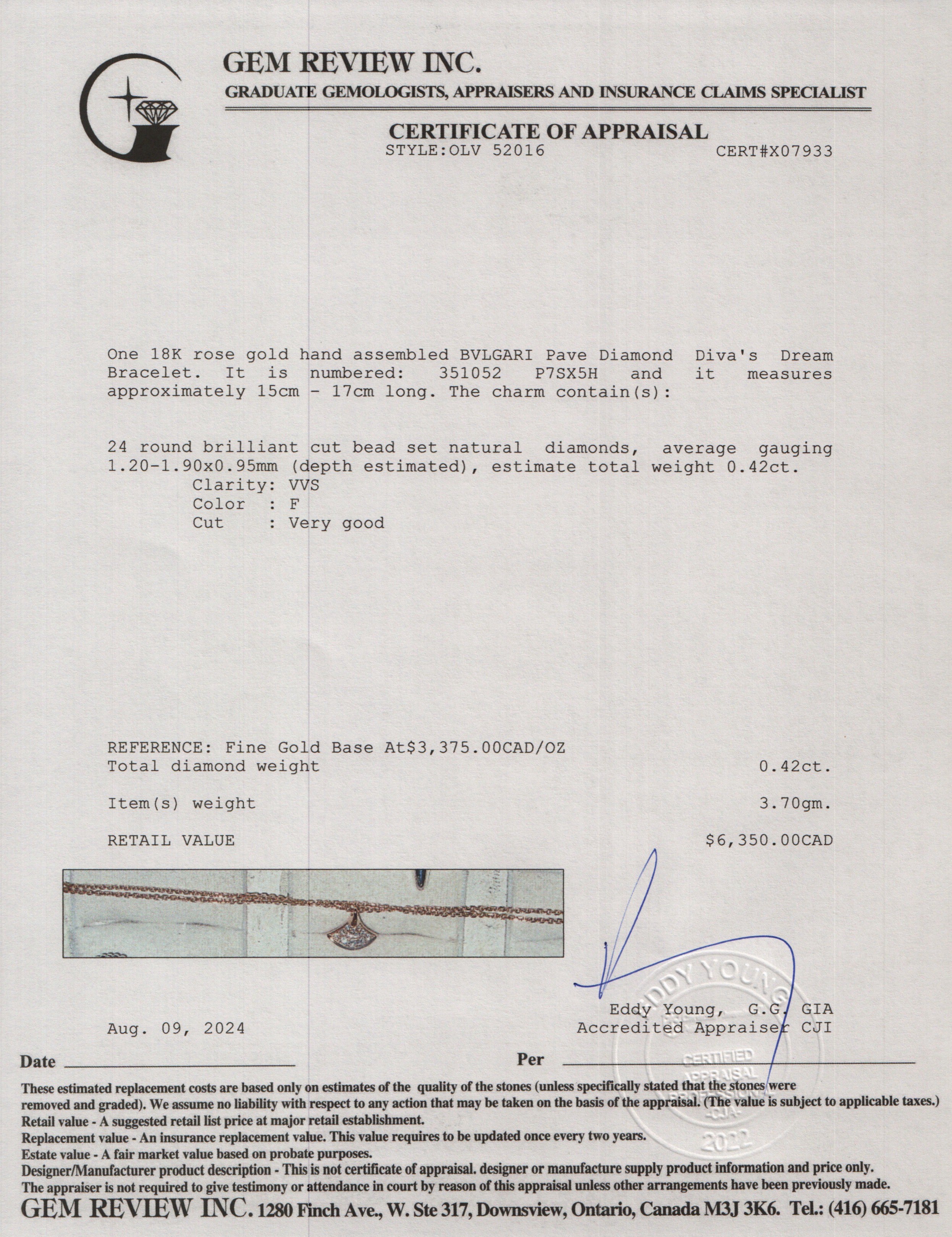 BVLGARI 18k Rose Gold Pave Diamond Diva's Dream Bracelet w/ Box & Certificate