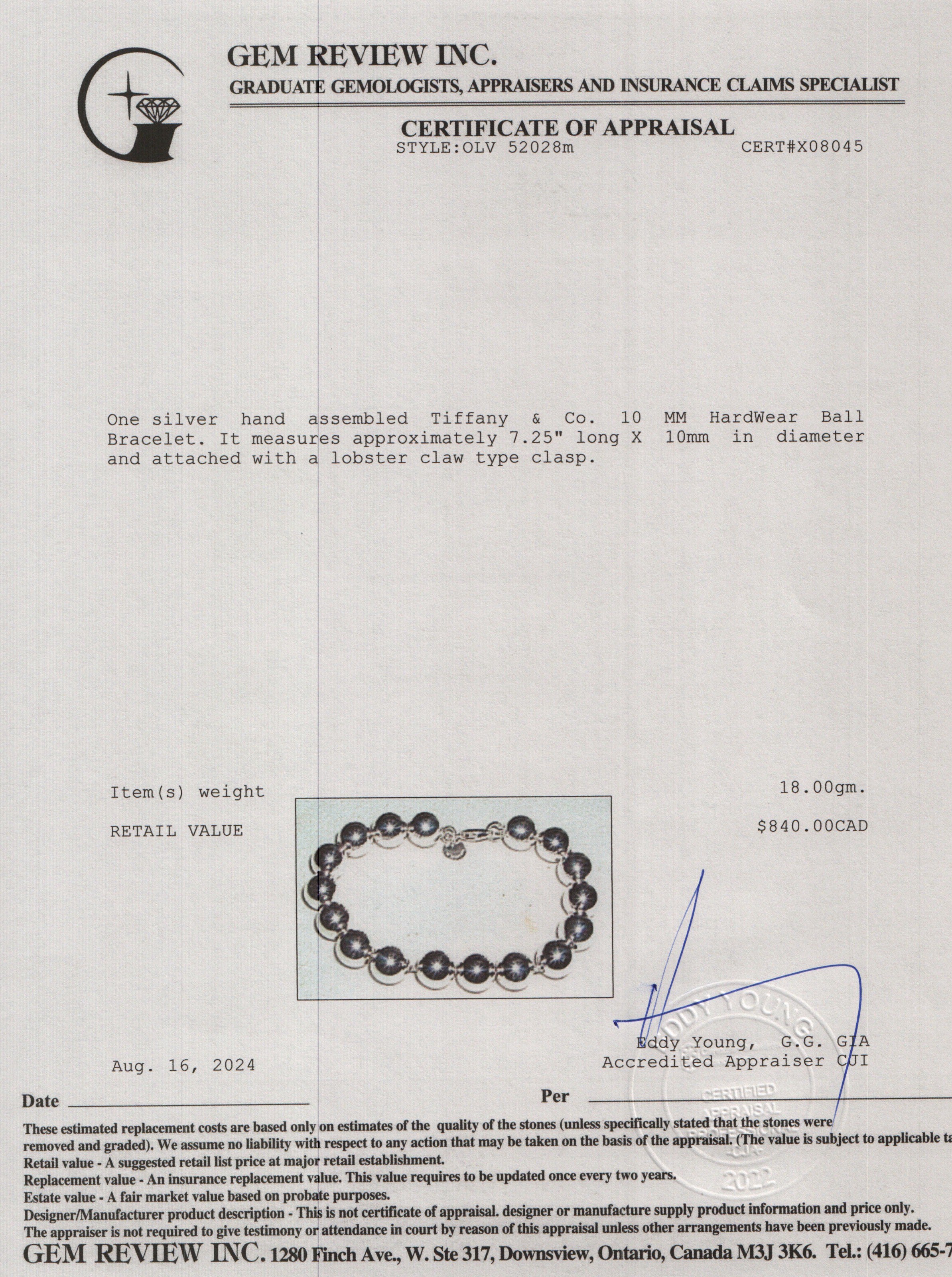 Tiffany & Co. Sterling Silver 10 MM HardWear Ball Bracelet