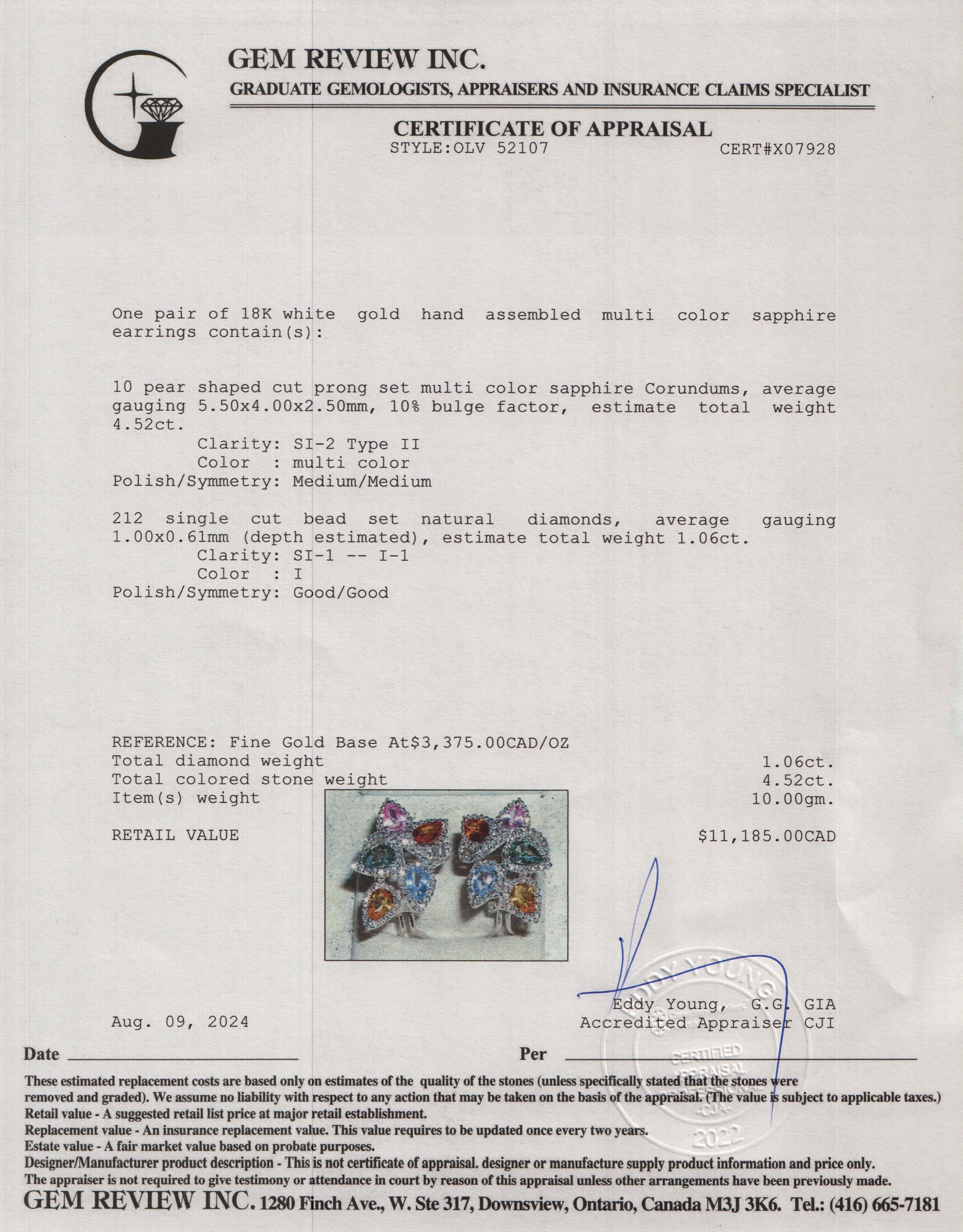 18k White Gold Multicolor Sapphire & Diamond Earrings