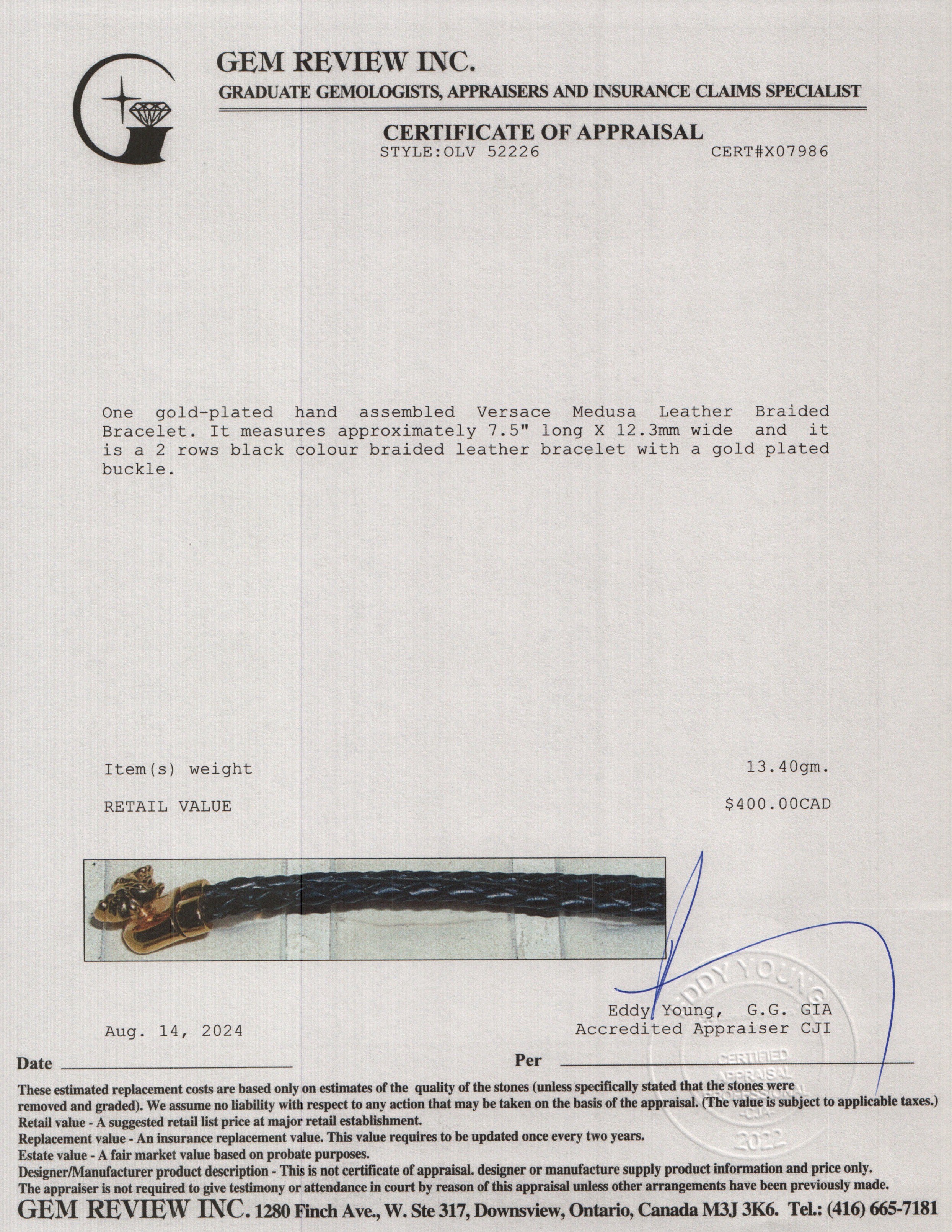 Versace Gold-Plated Medusa Leather Braided Bracelet w/ Box